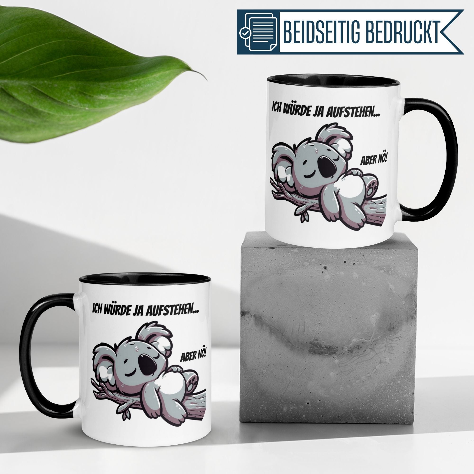 Momentals Tasse Morgenmuffel mit Koala und Spruch: "Ich würde ja aufstehen... aber nö!" Humorvolles Design