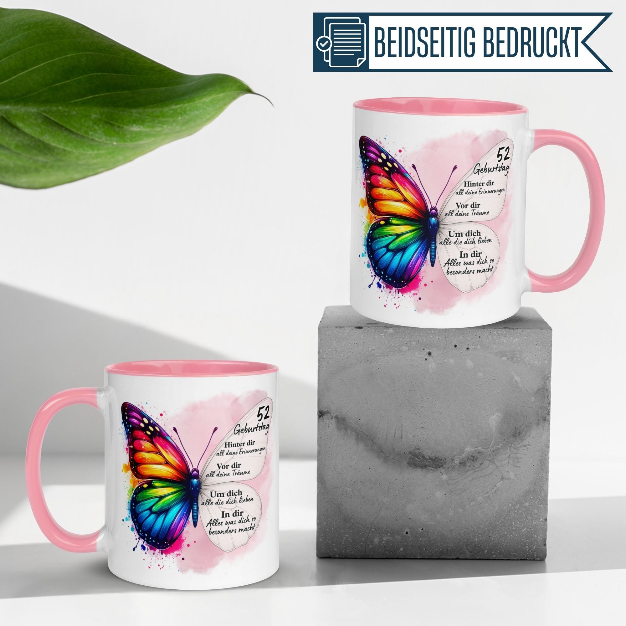 Momentals® Tasse 52. Geburtstag | Schmetterling & Spruch | Hinter dir Erinnerungen - vor dir Träume