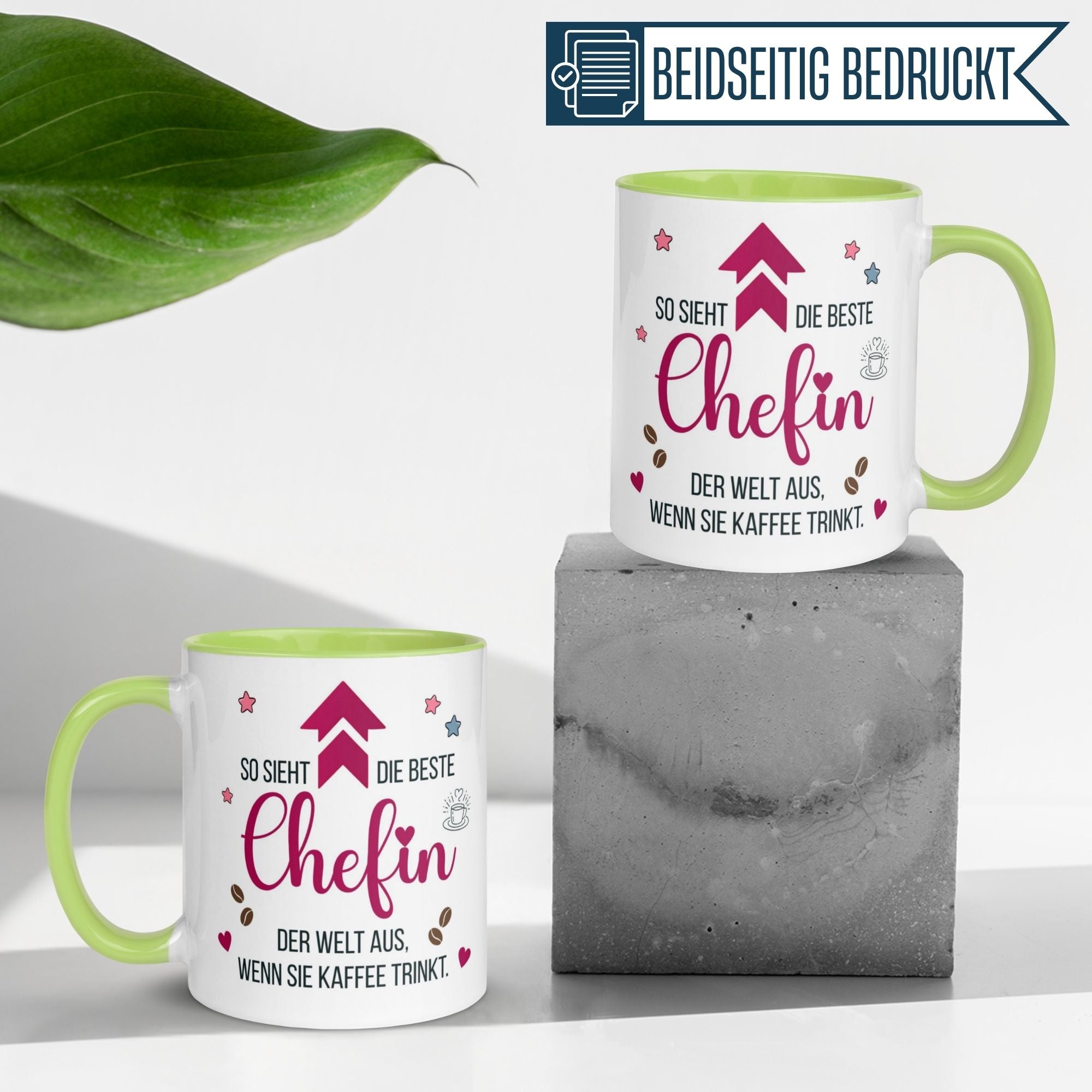 Momentals® Chefin Tasse mit Spruch, beidseitig bedruckt für Kaffee-Liebhaber und besondere Wertschätzung.