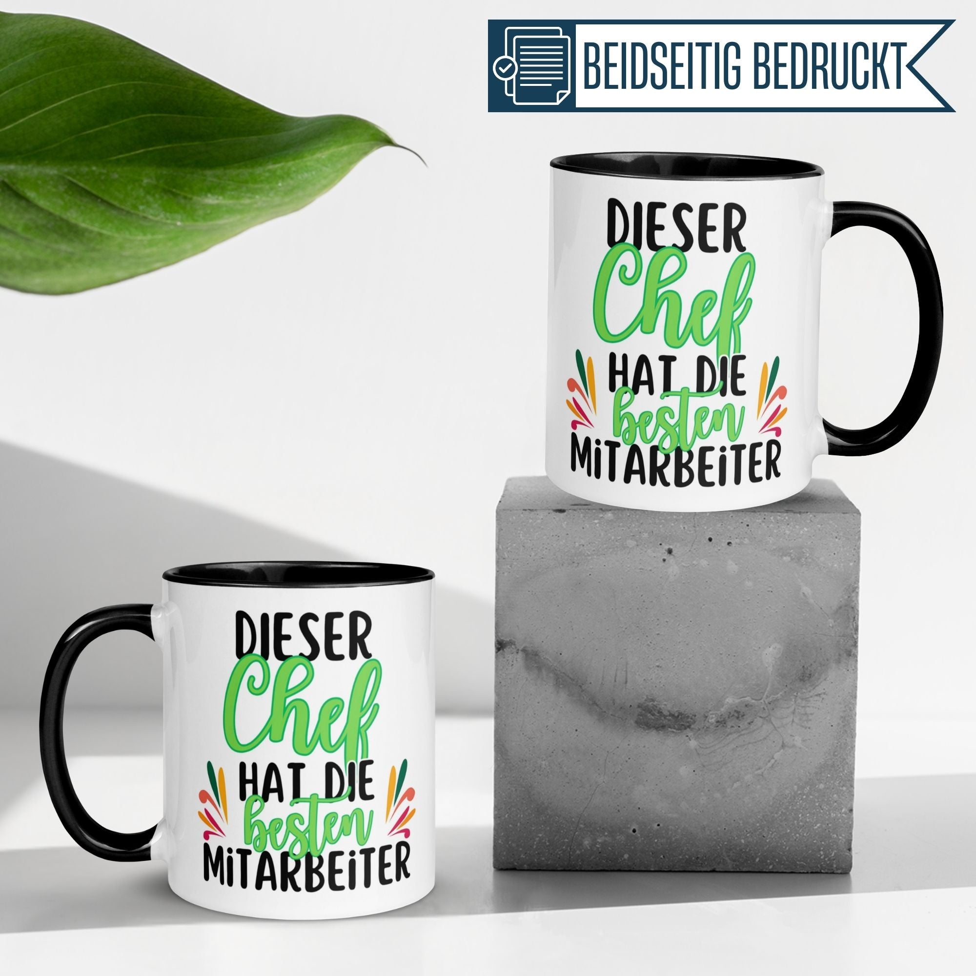 Momentals Tasse Chef mit buntem Schriftmix, ideal als Abschiedsgeschenk für Chefs oder Teamleiter.