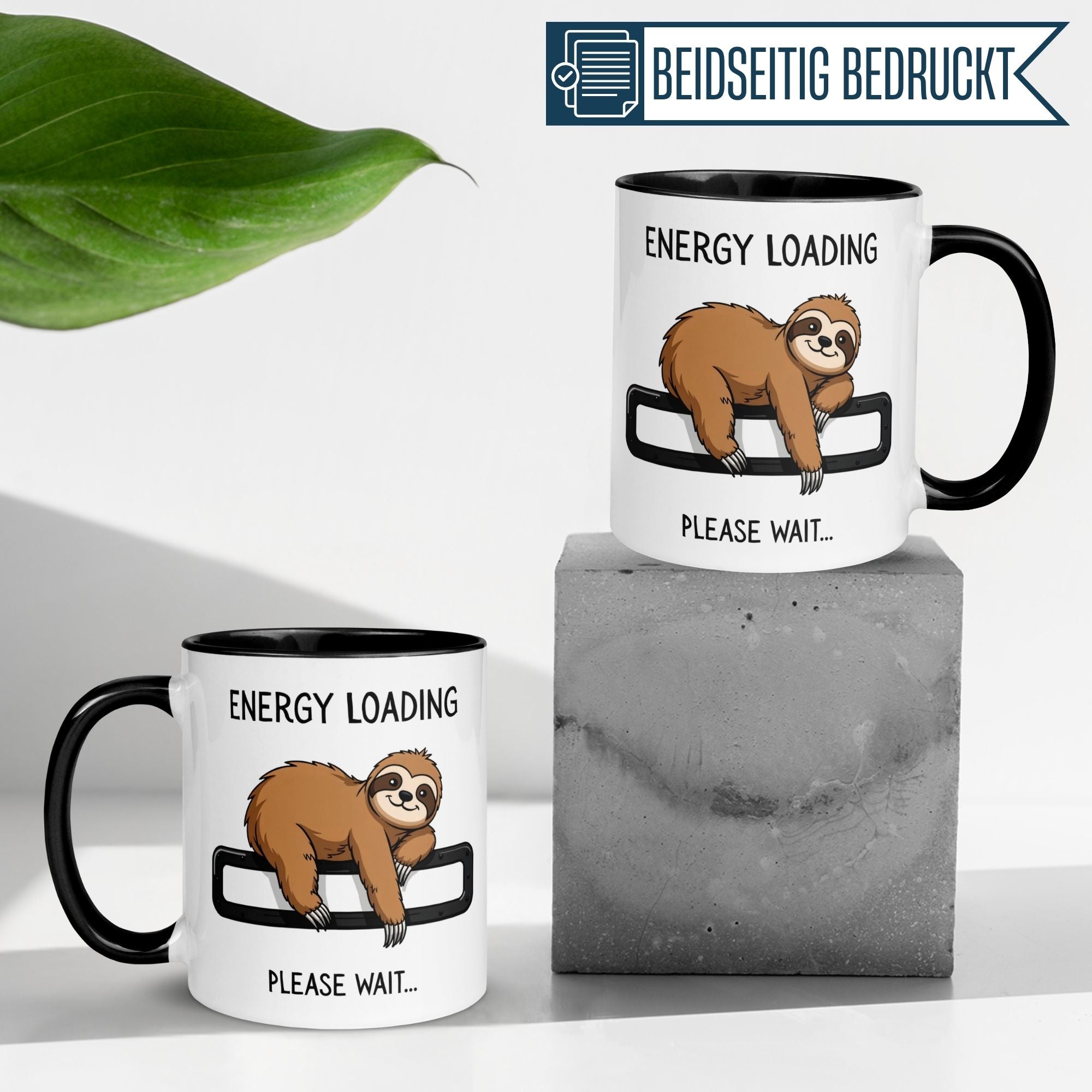 Tasse Faultier – „ENERGY LOADING – PLEASE WAIT“ – lustiger Morgenmuffel Geschenk Becher