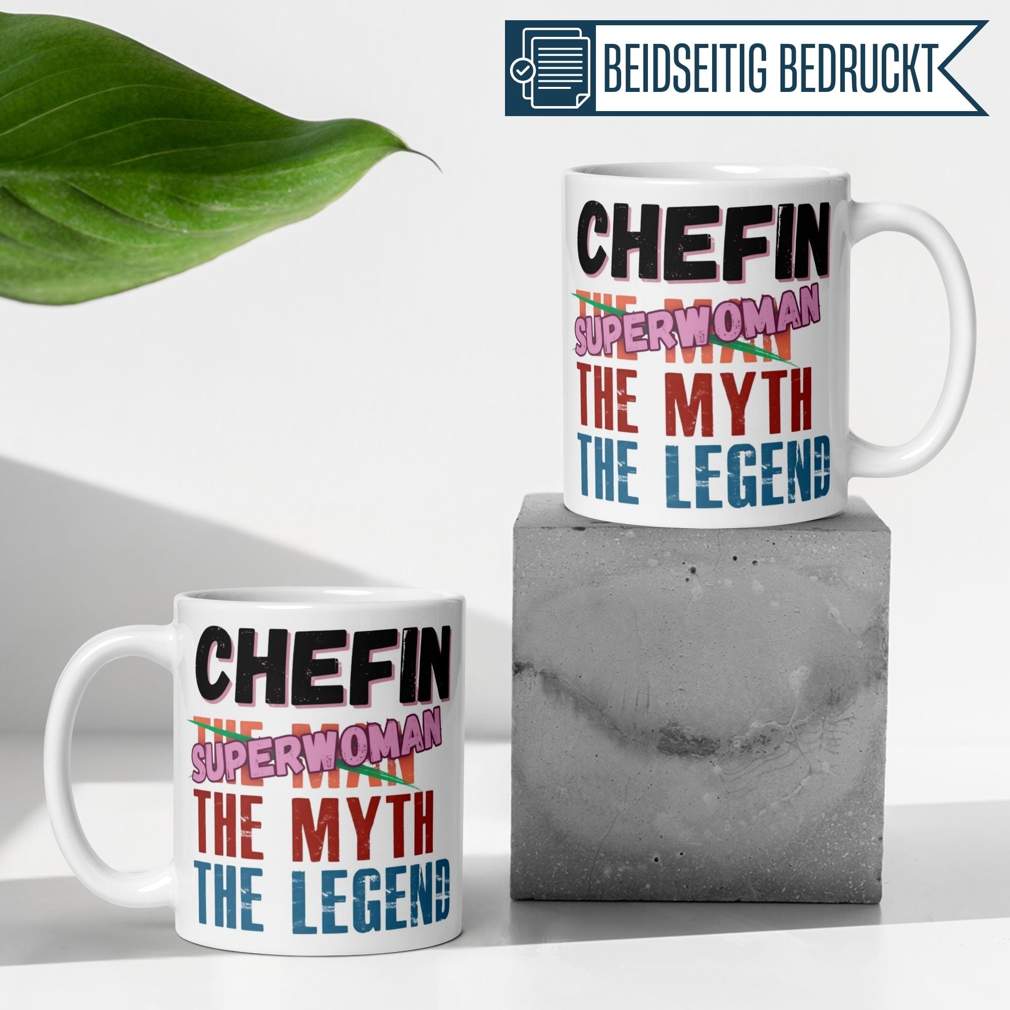 Momentals Chefin mug featuring Superwoman theme, perfect gift for a boss with humorous and respectful design.