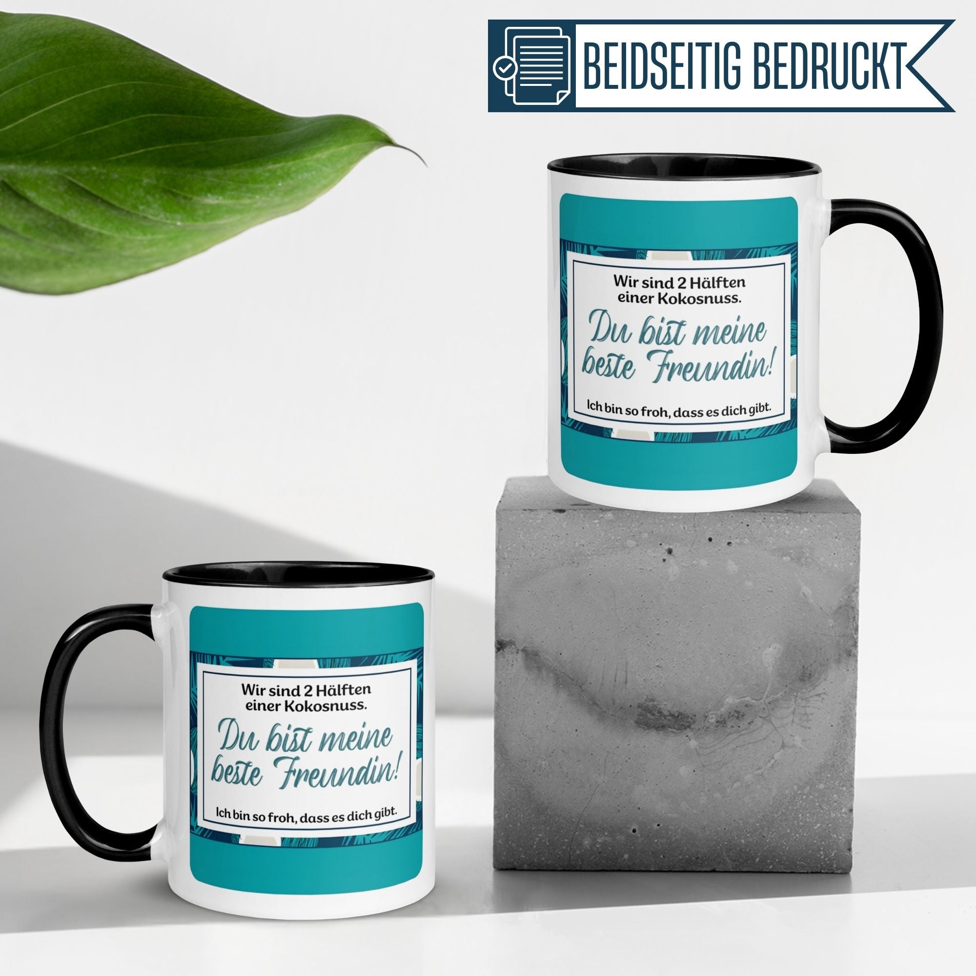 Momentals Tasse für beste Freundinnen, mit Spruch "Wir sind 2 Hälften einer Kokosnuss".