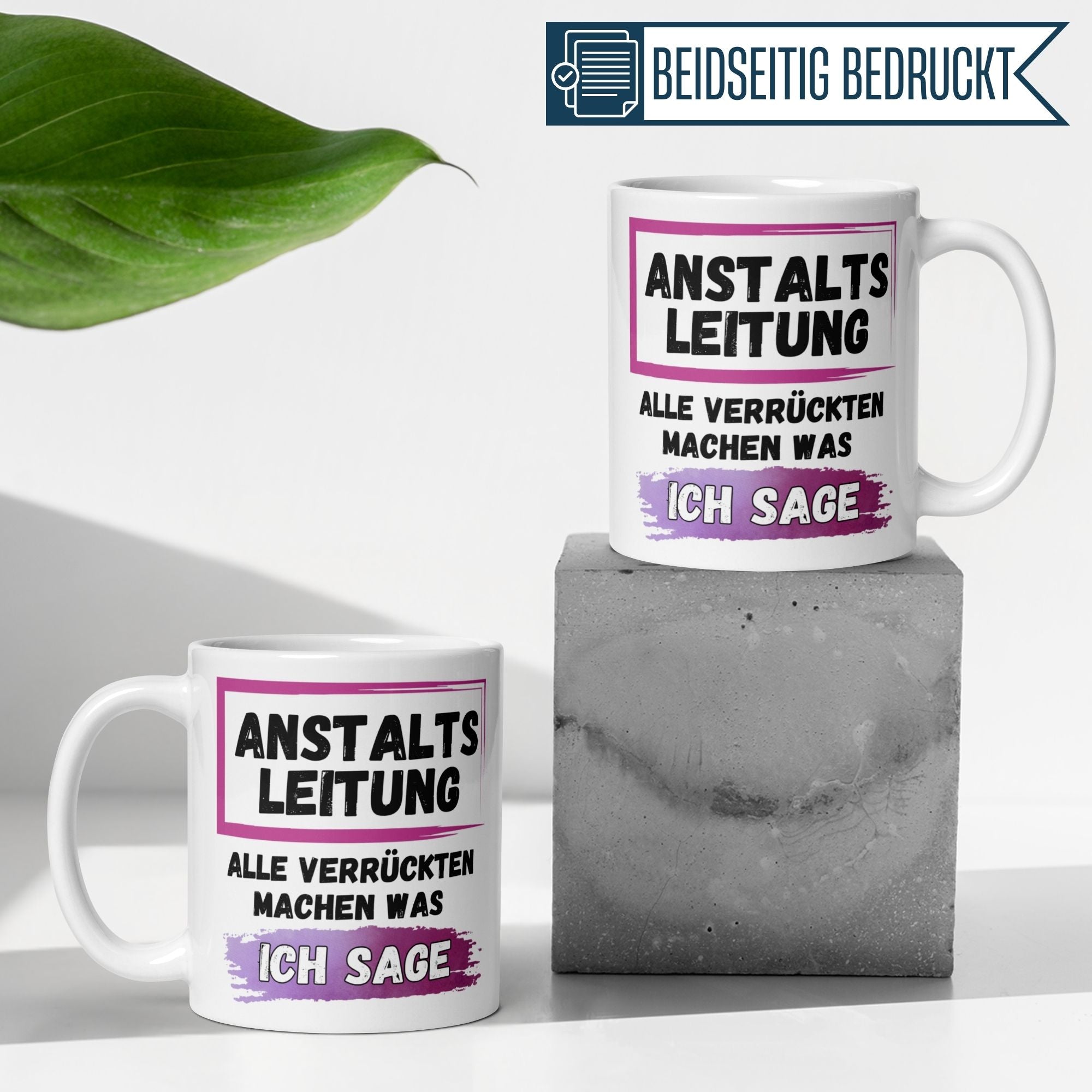 Momentals® Tasse Chefin mit humorvollem Spruch "Anstaltsleitung – Alle Verrückten machen was ich sage"