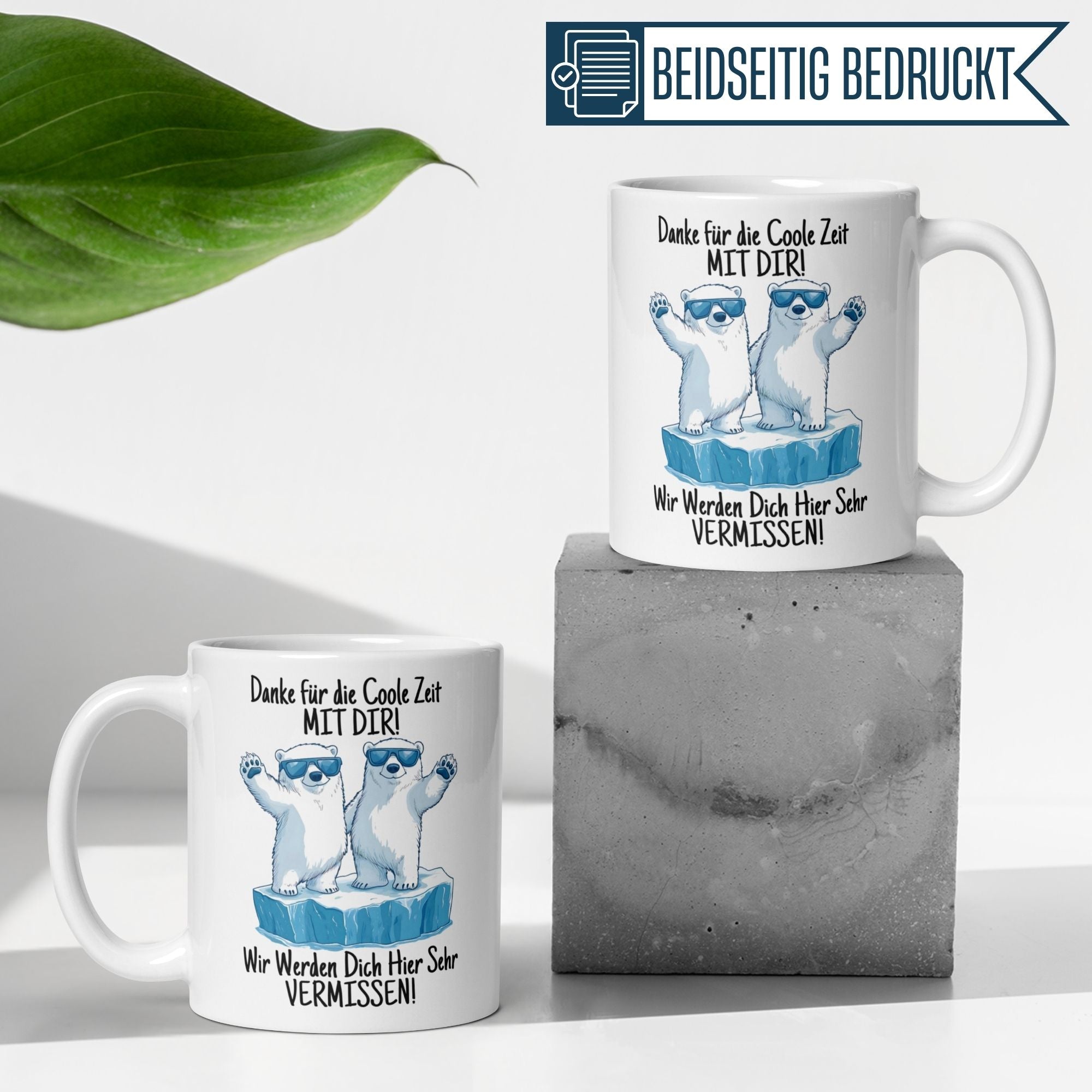 Momentals® Tasse mit Eisbär-Motiv und Spruch für Abschiedsgeschenk, Danke für die coole Zeit mit dir.