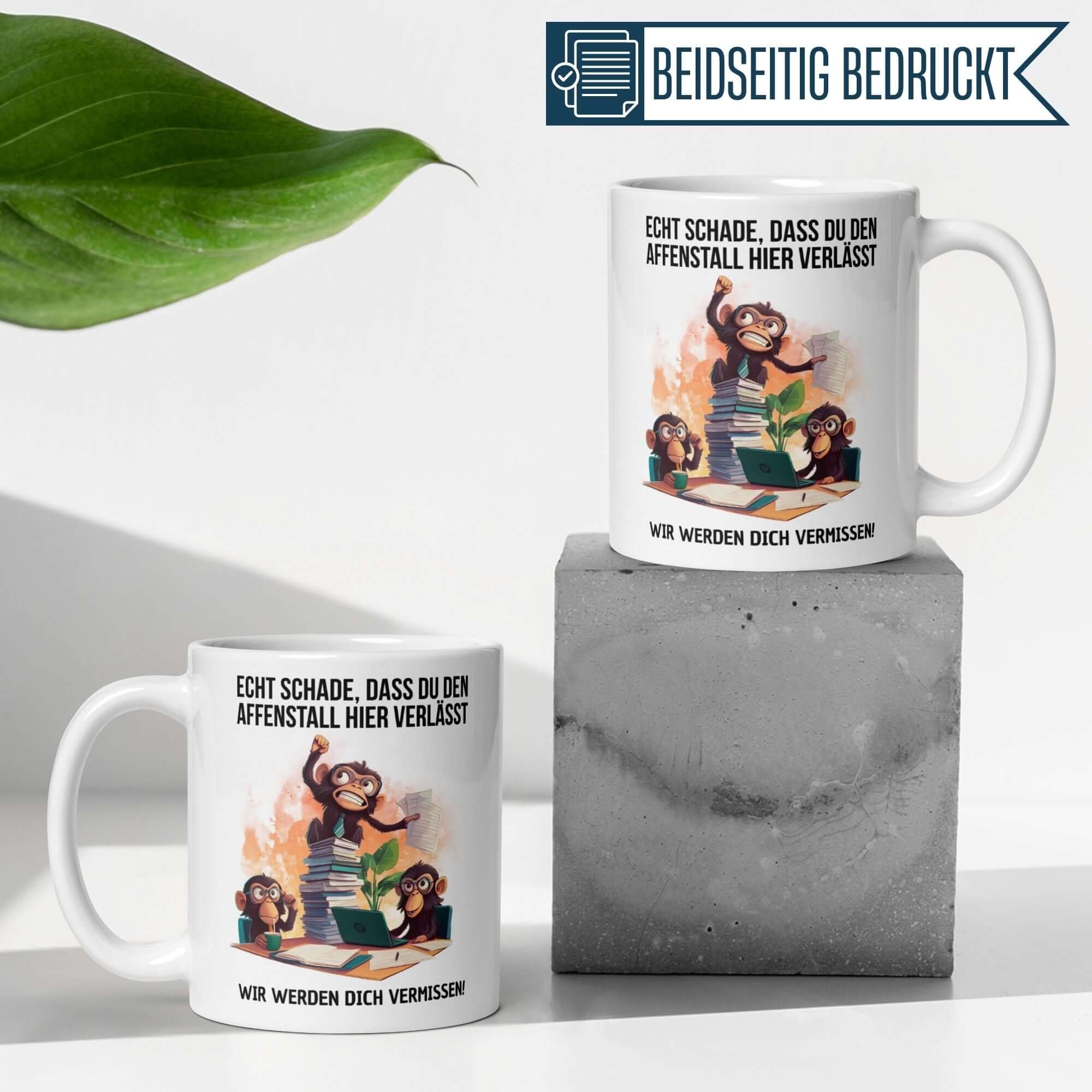 Momentals® Tasse Abschied | Affen & Comicstil | Büroabschied aus dem Affenstall • Momentals
