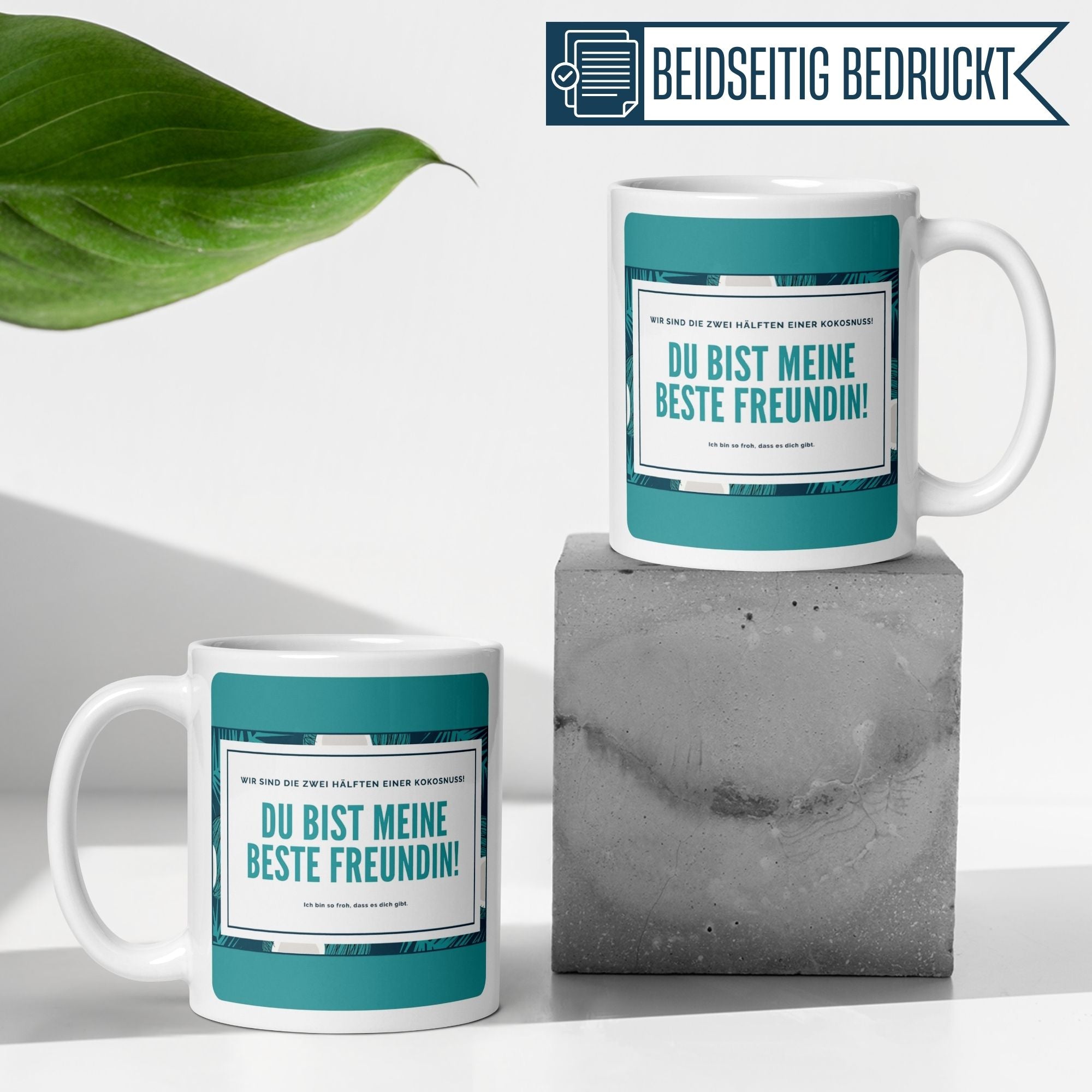 Momentals® Tasse | Freundschaft & Spruch | Zwei Hälften einer Kokusnuss