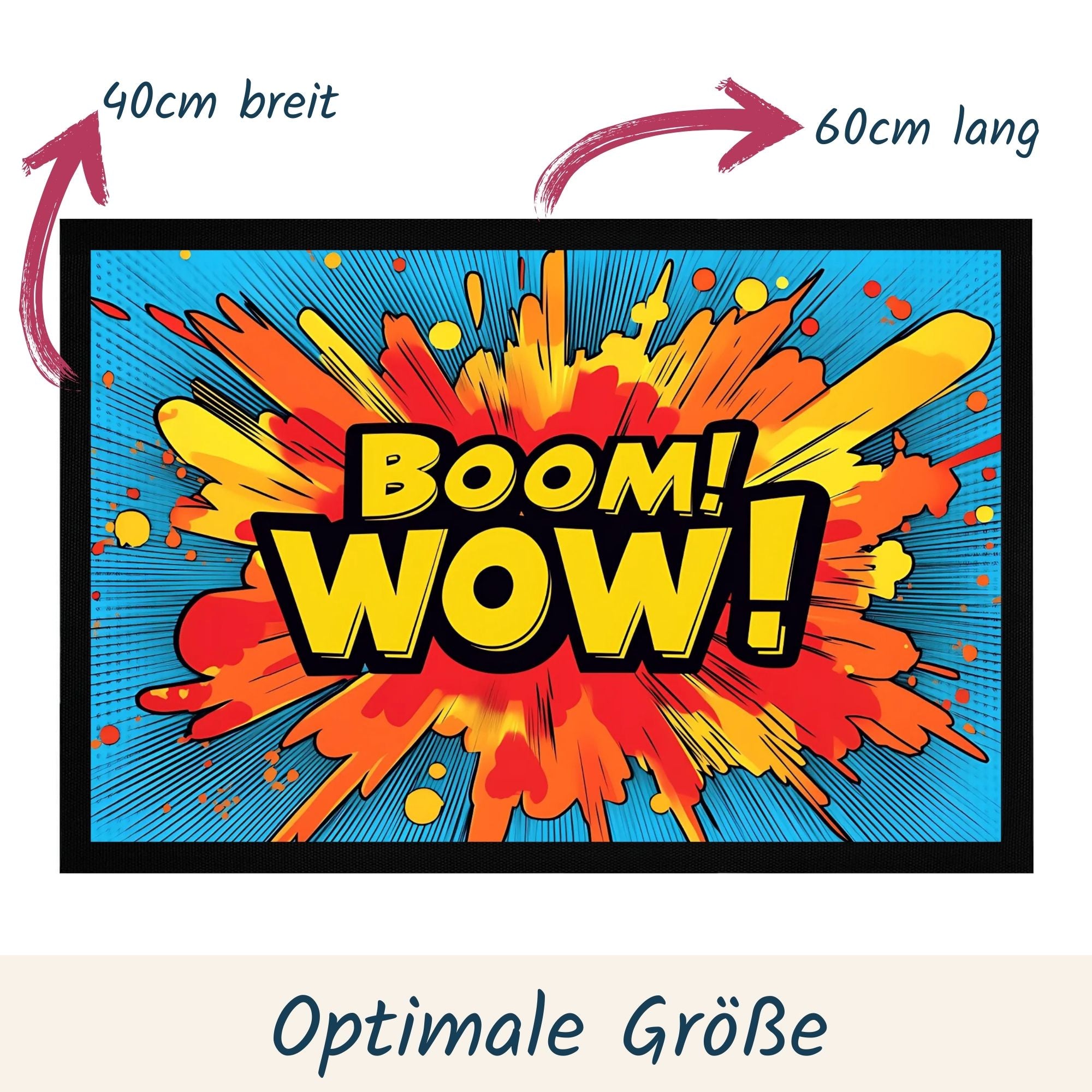 Momentals Fußmatte "BOOM! WOW!" mit explosivem Comic-Design, 60x40cm, rutschfest