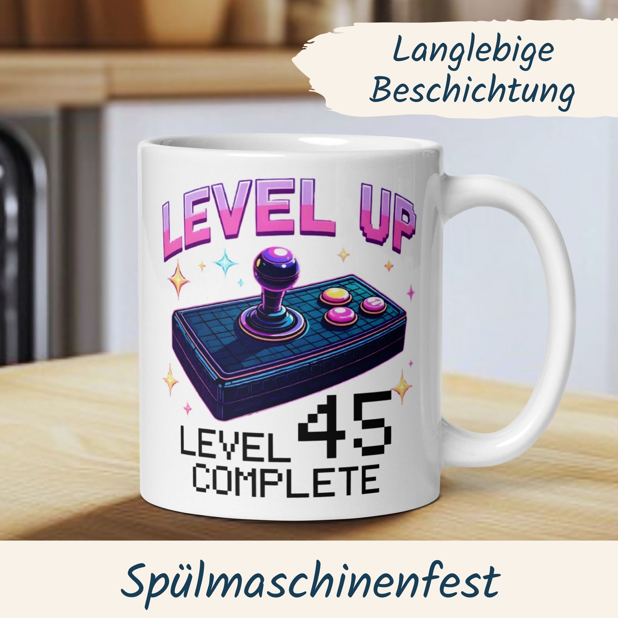 Momentals® Tasse 45. Geburtstag | Gamer & Spruch | Level UP - Level 45 Completed • Momentals