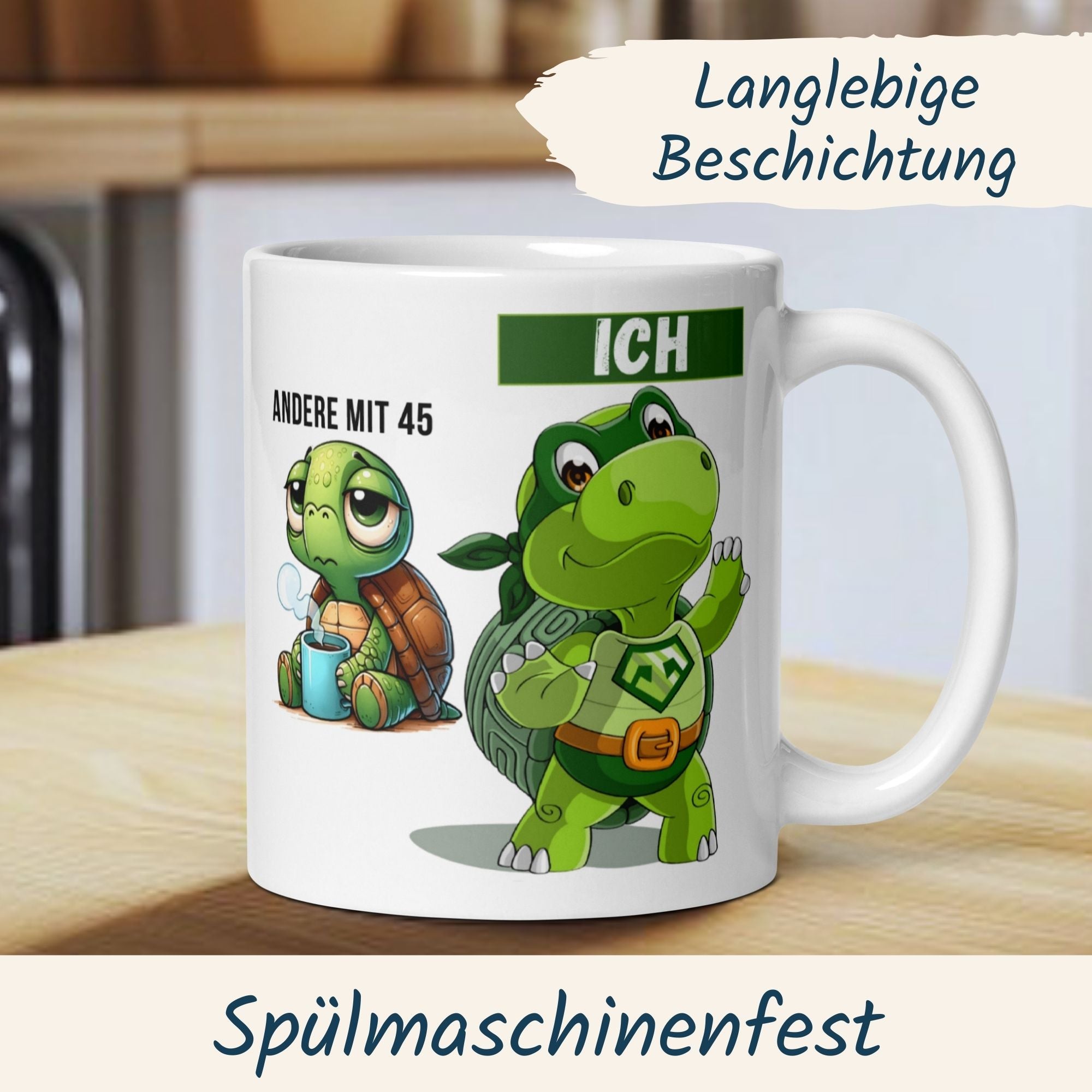 Momentals® Tasse 45. Geburtstag | Schildkröte & Spruch | Andere mit 45 und Ich • Momentals