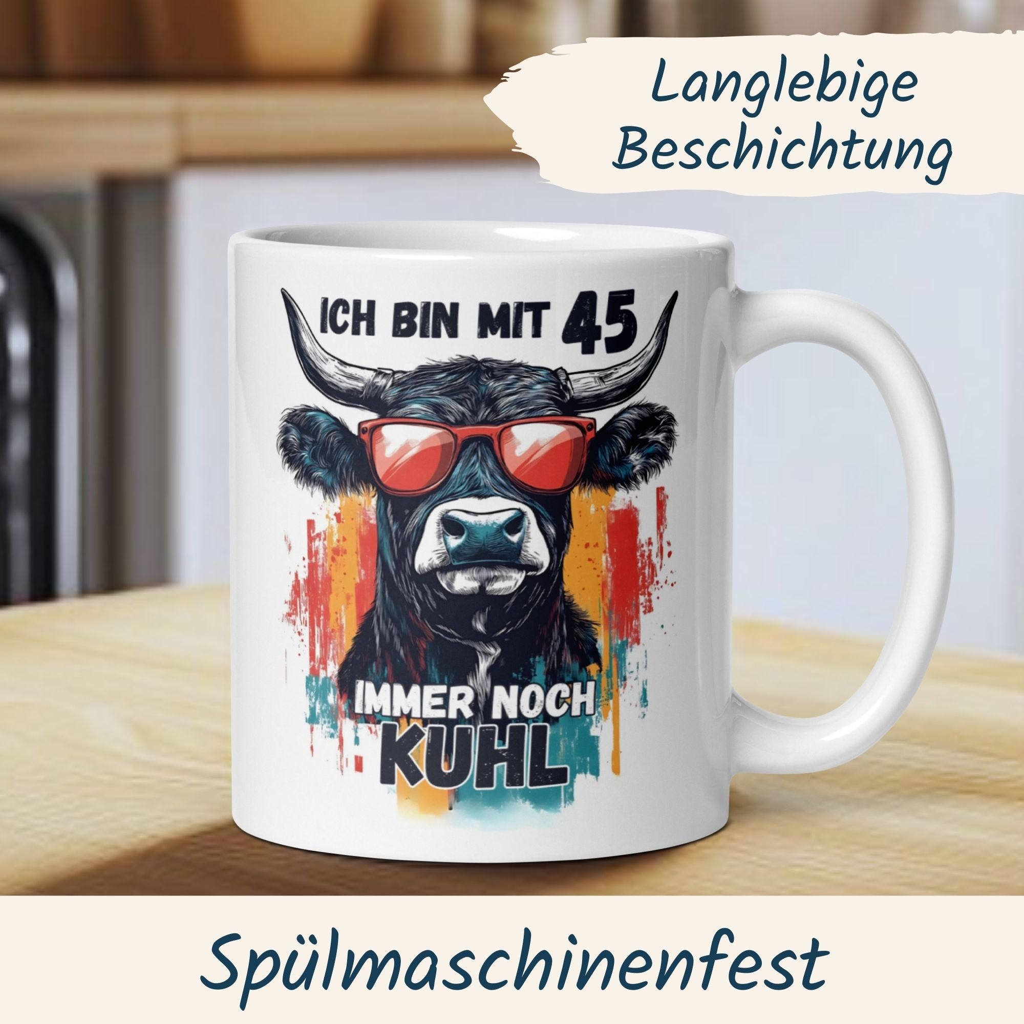 Momentals® Tasse 45. Geburtstag | Kuh & Spruch | Ich bin mit 45 immer noch Kuhl • Momentals