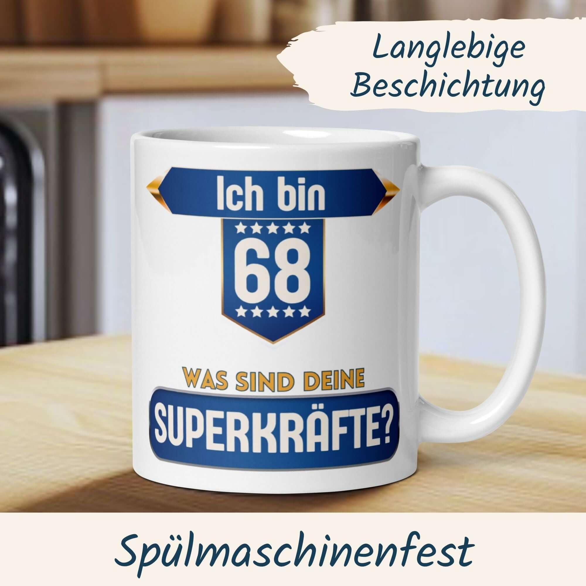 Momentals® Tasse 68. Geburtstag | Superheld & Spruch | Ich bin 68 und was ist deine Superkraft • Momentals