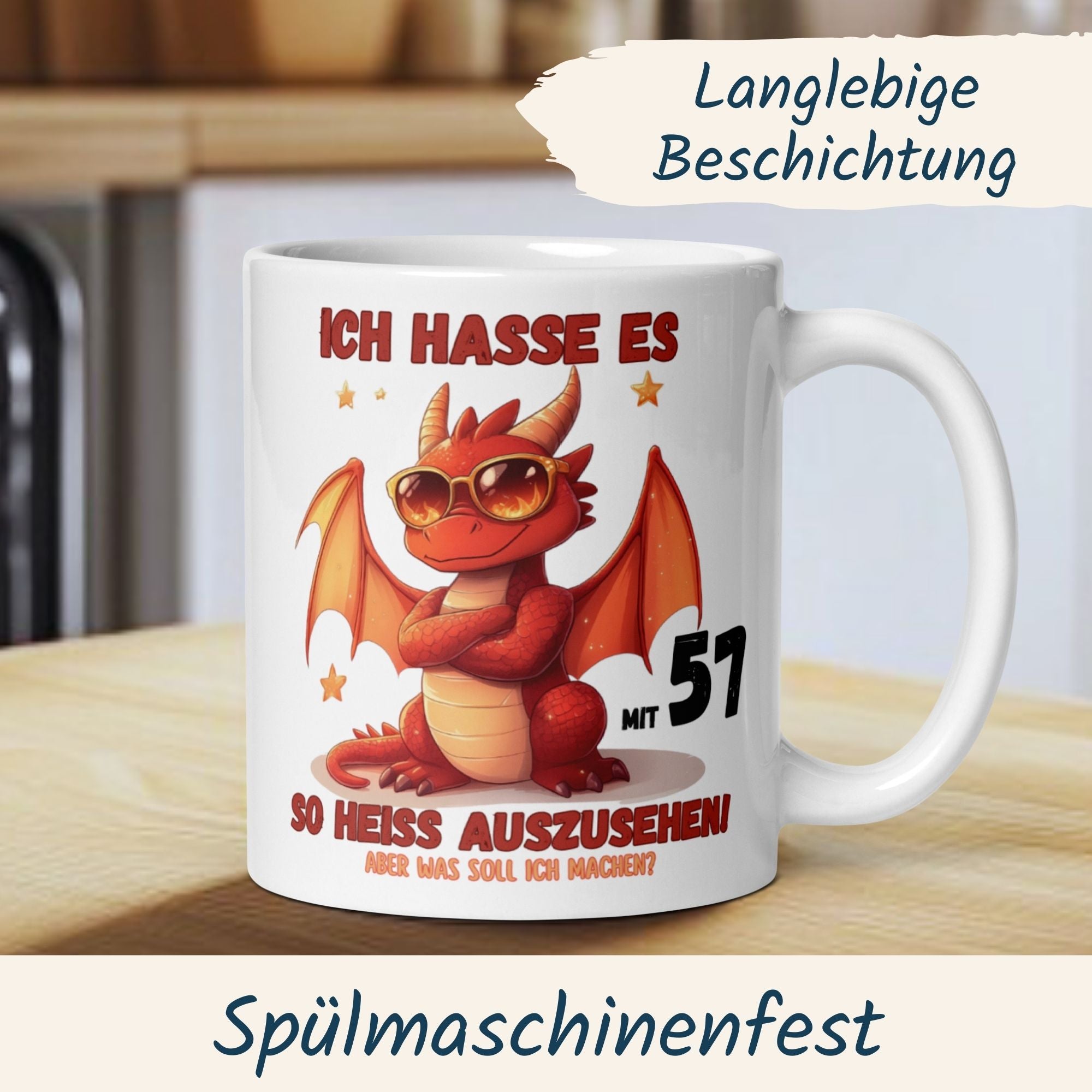 Momentals® Tasse 57. Geburtstag | Drache & Spruch | Ich hasse es mit 57 so heiss auszusehen • Momentals