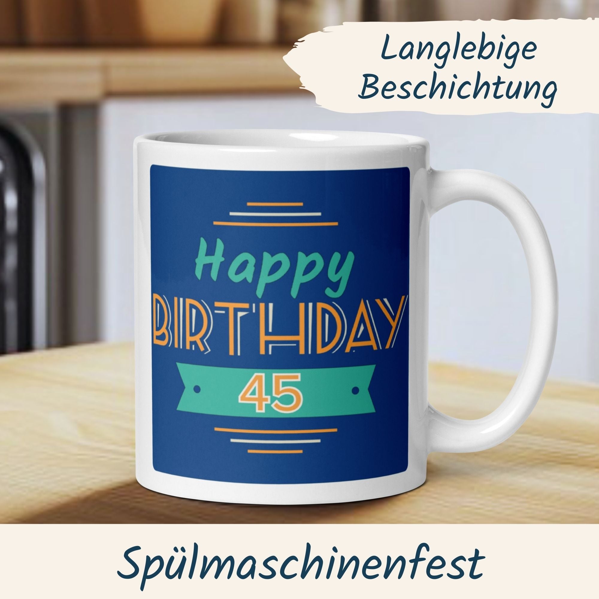 Momentals® Tasse 45. Geburtstag | Retro & Spruch | Farbenfrohes Happy Birthday • Momentals