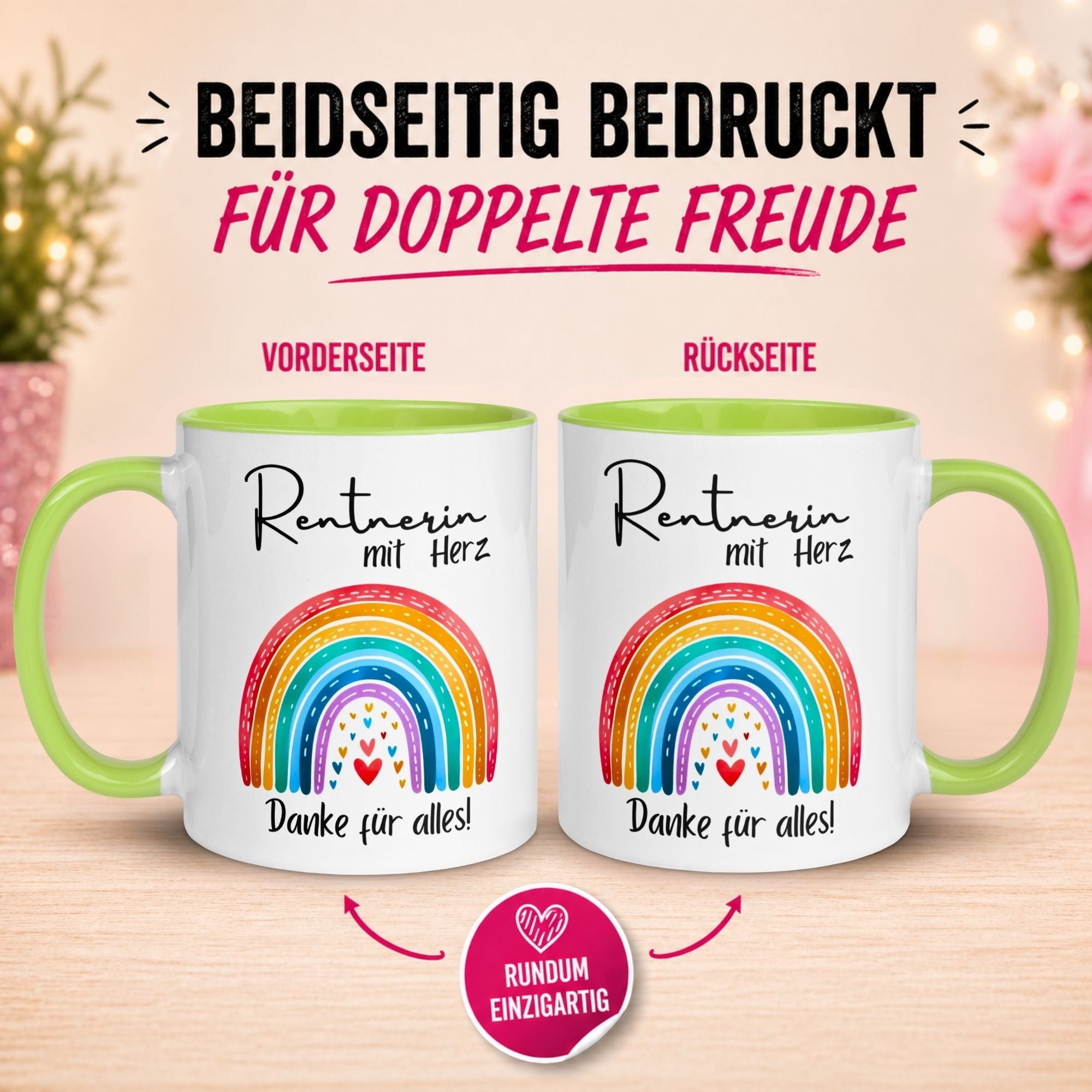 Tasse Rentnerin – „Rentnerin mit Herz – Danke für alles“ – Geschenk Rente Frau