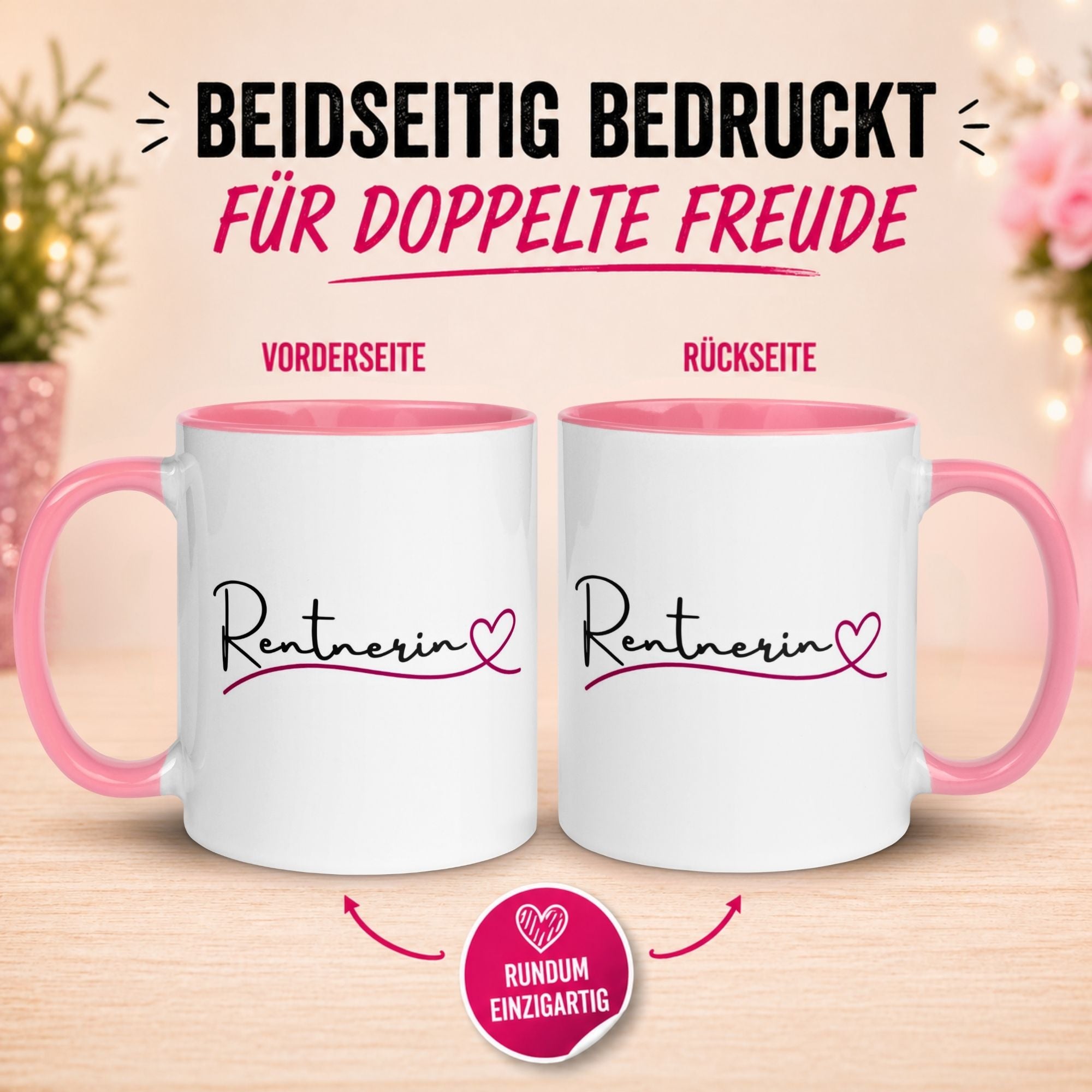 Tasse Rente Frau – „Rentnerin mit Herz“ – Geschenk Ruhestand Renteneintritt