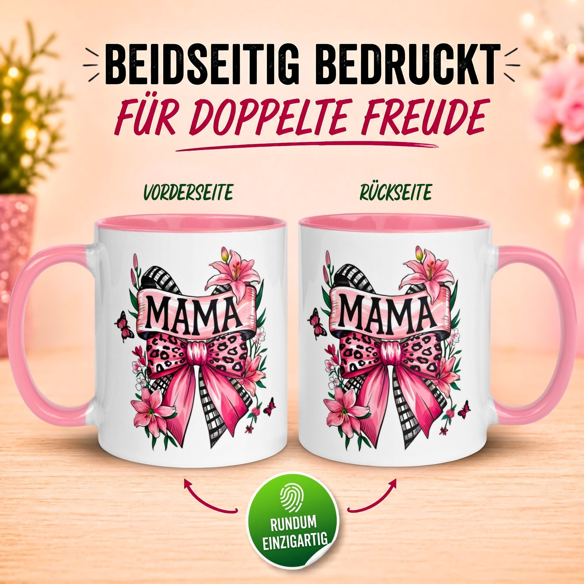 Tasse Mama – „Schmetterling & Schleife“ – Beste Mama Geschenk Becher für Weihnachten