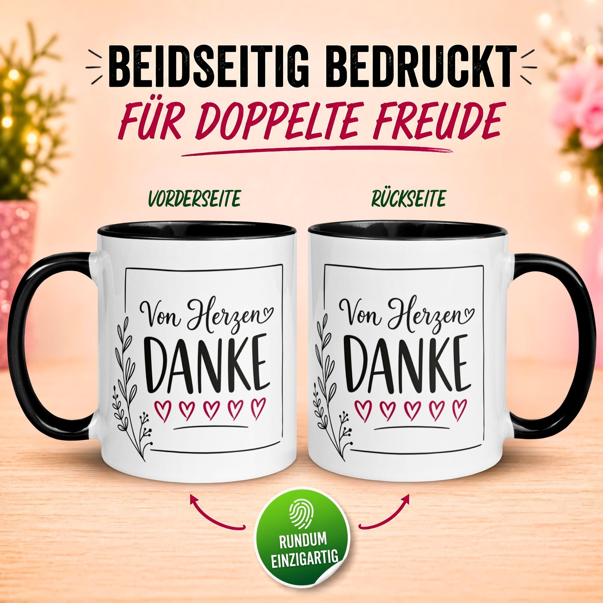 Tasse Danke – „Von Herzen Danke“ – Dankeschön Geschenke Freund/Freundin/Kollegen