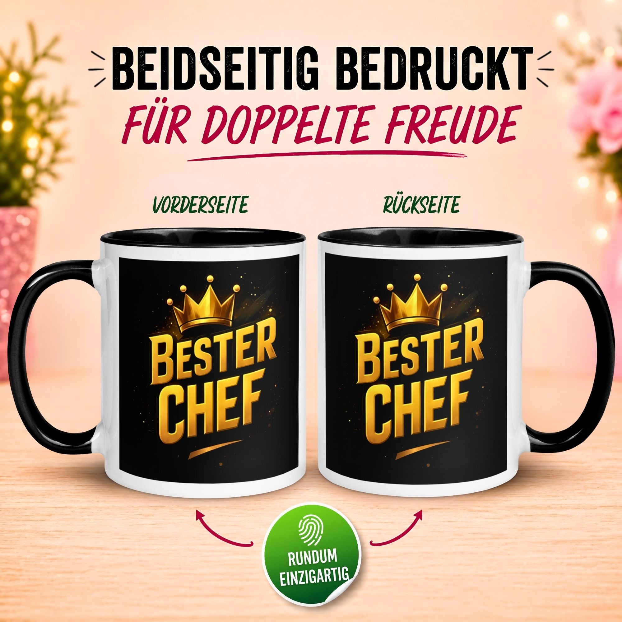 Tasse Chef – „Bester Chef mit goldener Krone“ – Geschenk Becher Bester Chef