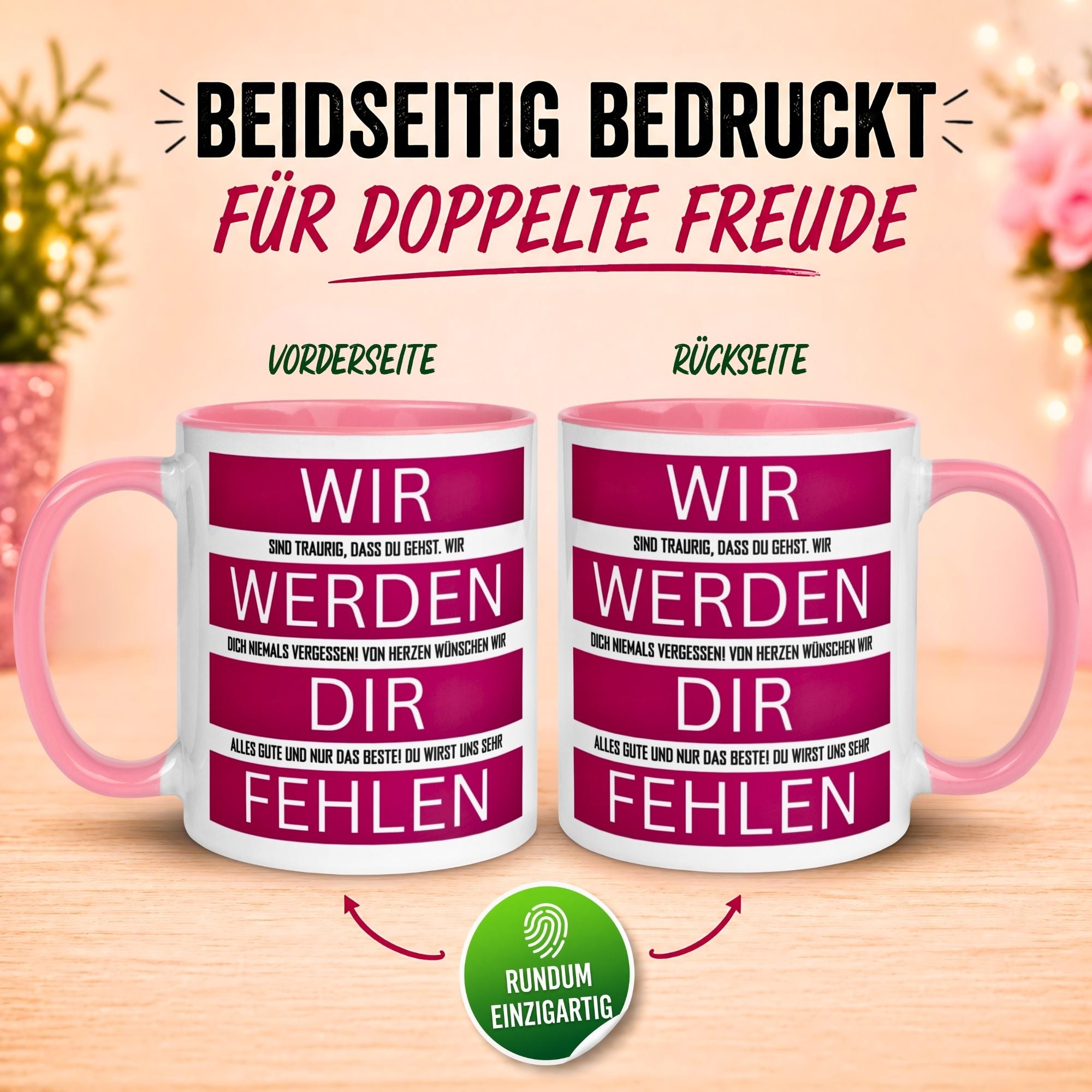 Tasse Abschied – „Wir werden dir fehlen“ – Abschiedsgeschenk Kollegin