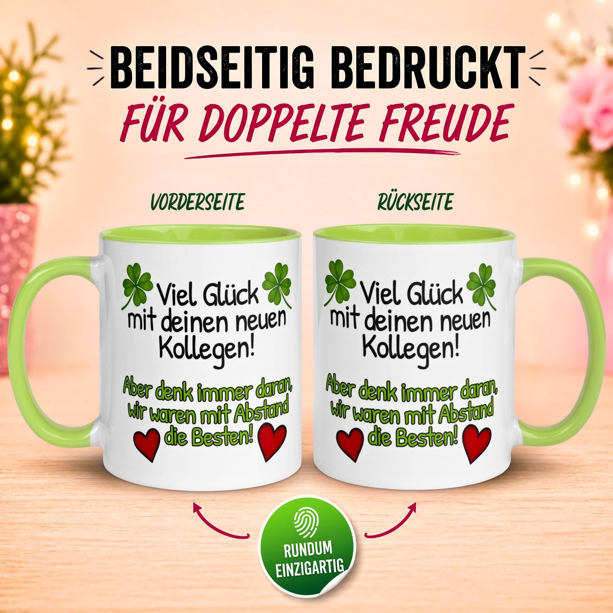 Tasse Abschied – „Viel Glück mit deinen neuen Kollegen“ – Abschiedsgeschenk Kollegin
