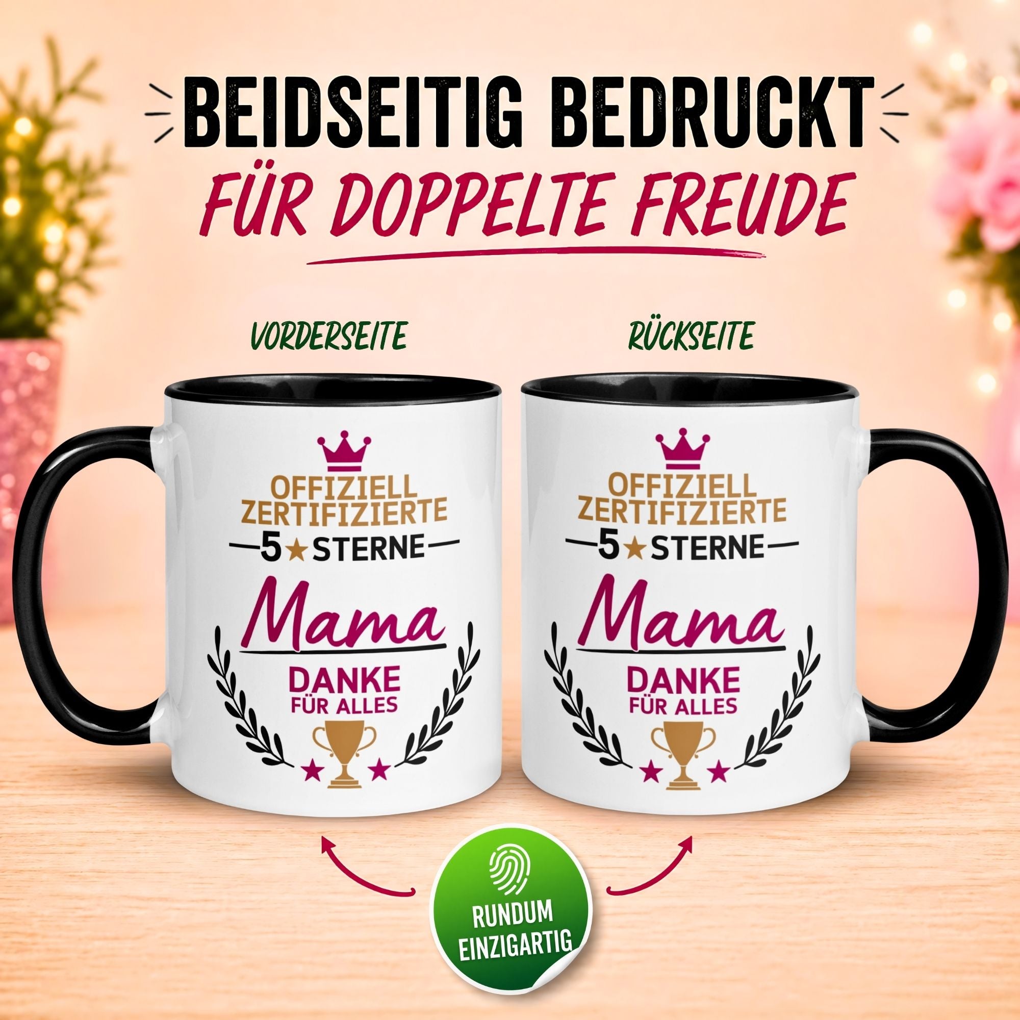 Tasse Mama – „Offiziell zertifizierte 5 Sterne Mama“ – Beste Mama Geschenk Becher