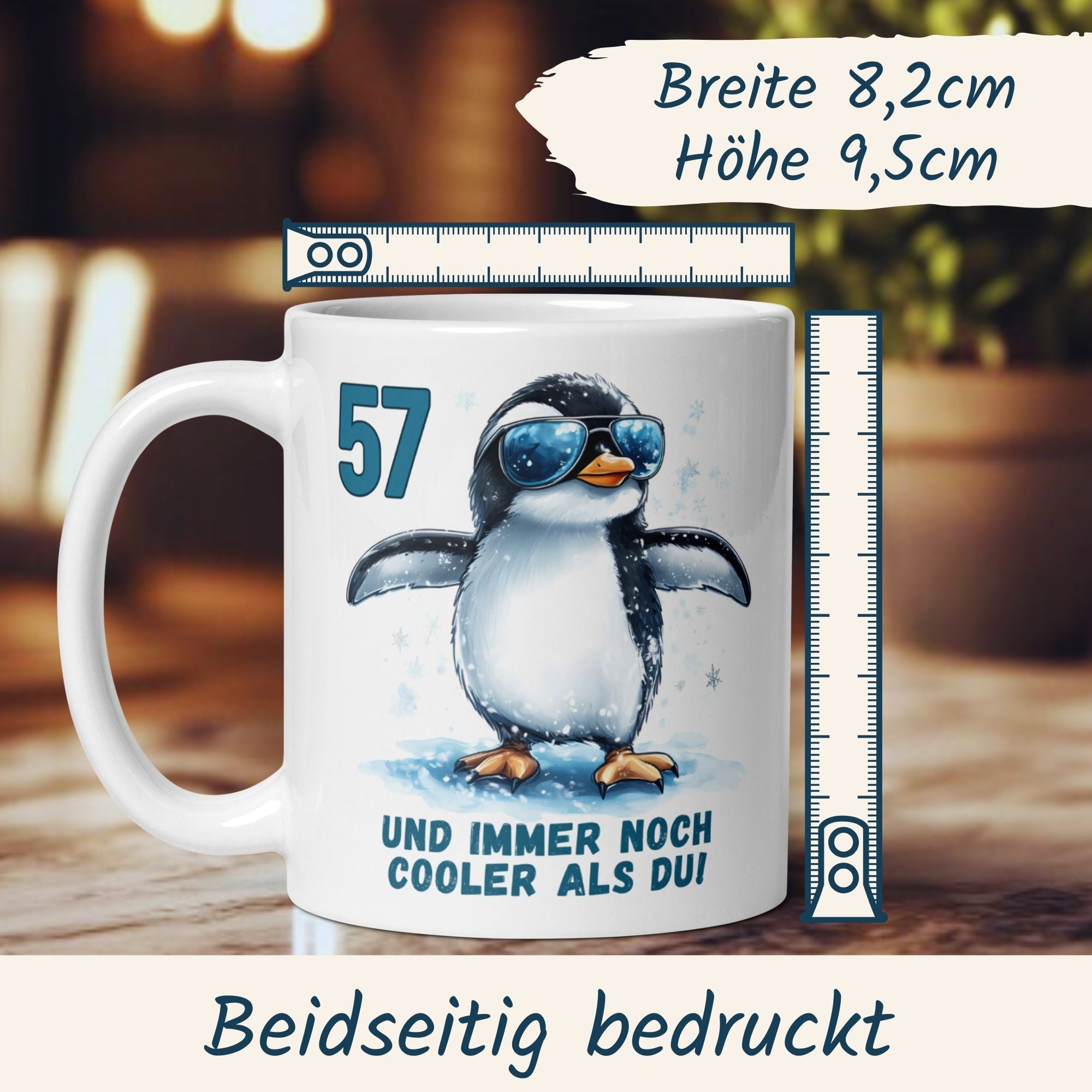 Momentals® Tasse 57. Geburtstag | Pinguin & Spruch | 57 und immer noch cooler als du • Momentals