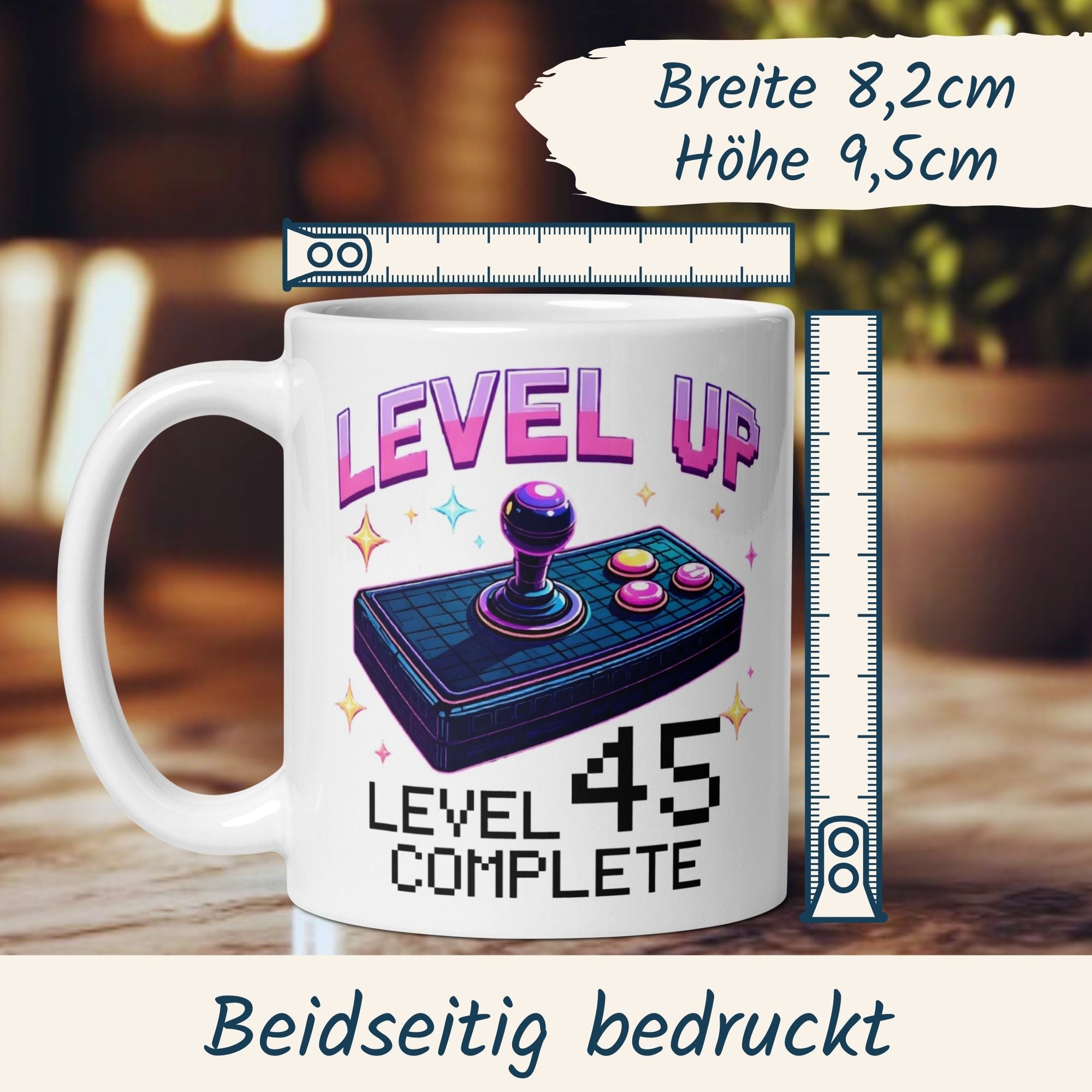 Momentals® Tasse 45. Geburtstag | Gamer & Spruch | Level UP - Level 45 Completed • Momentals