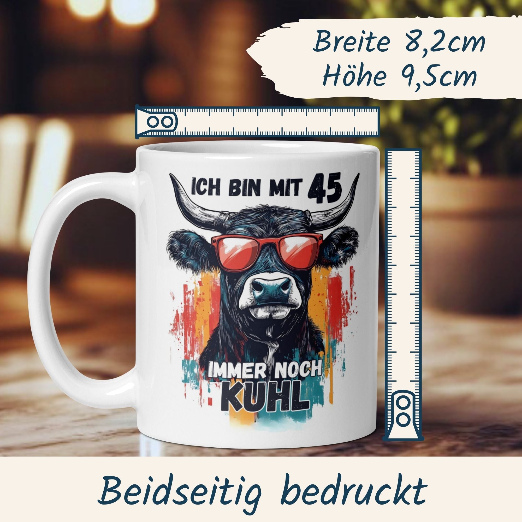 Momentals® Tasse 45. Geburtstag | Kuh & Spruch | Ich bin mit 45 immer noch Kuhl • Momentals