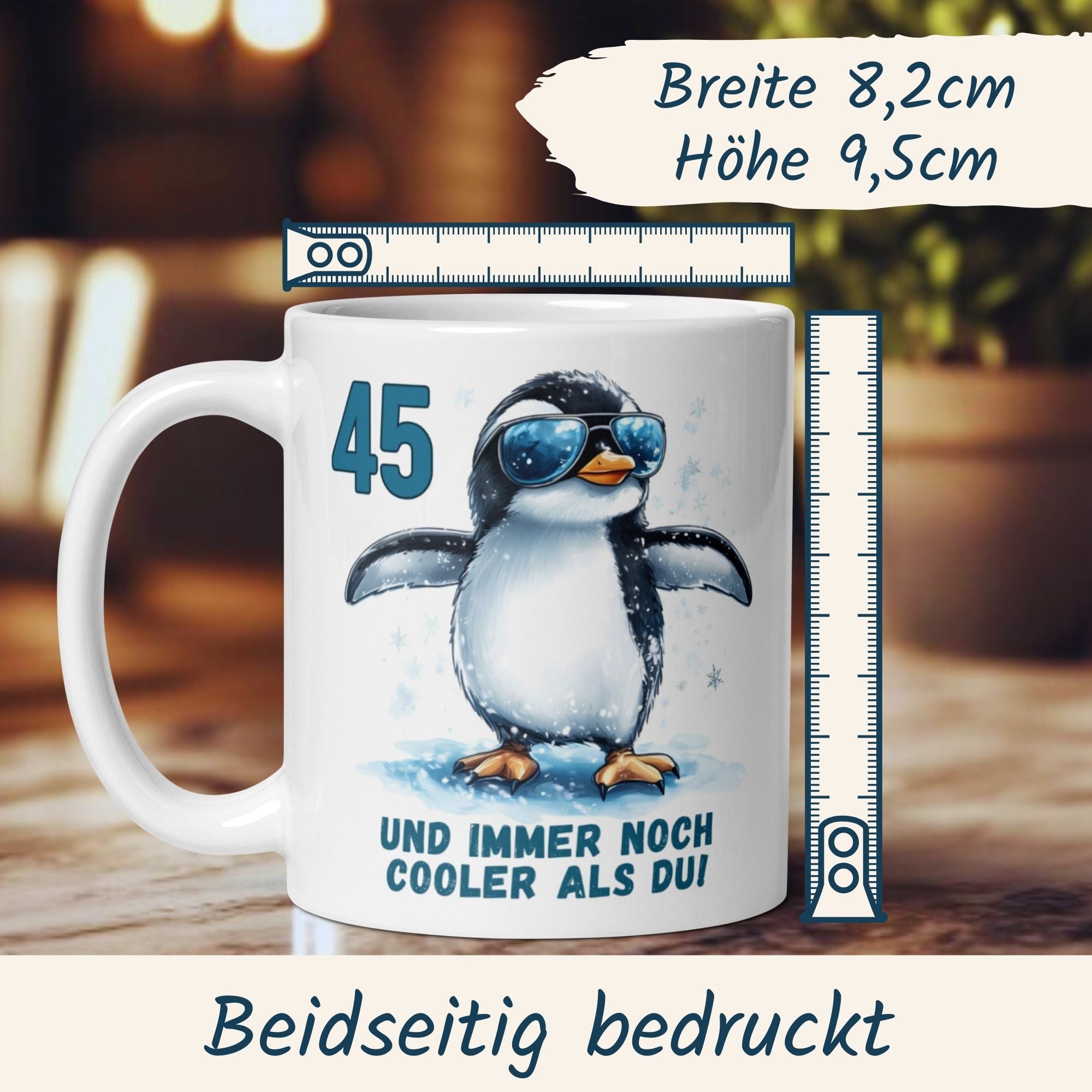 Momentals® Tasse 45. Geburtstag | Pinguin & Spruch | 45 und immer noch cooler als du • Momentals