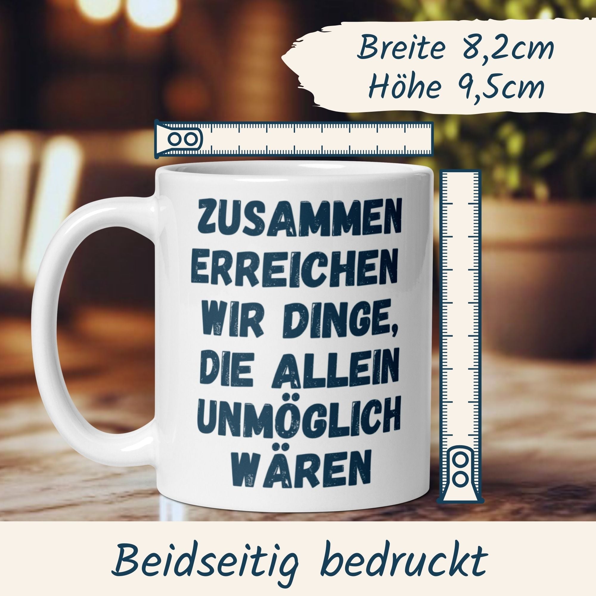Teamwork Tasse mit inspirierender Botschaft "Zusammen erreichen wir Dinge, die allein unmöglich wären".