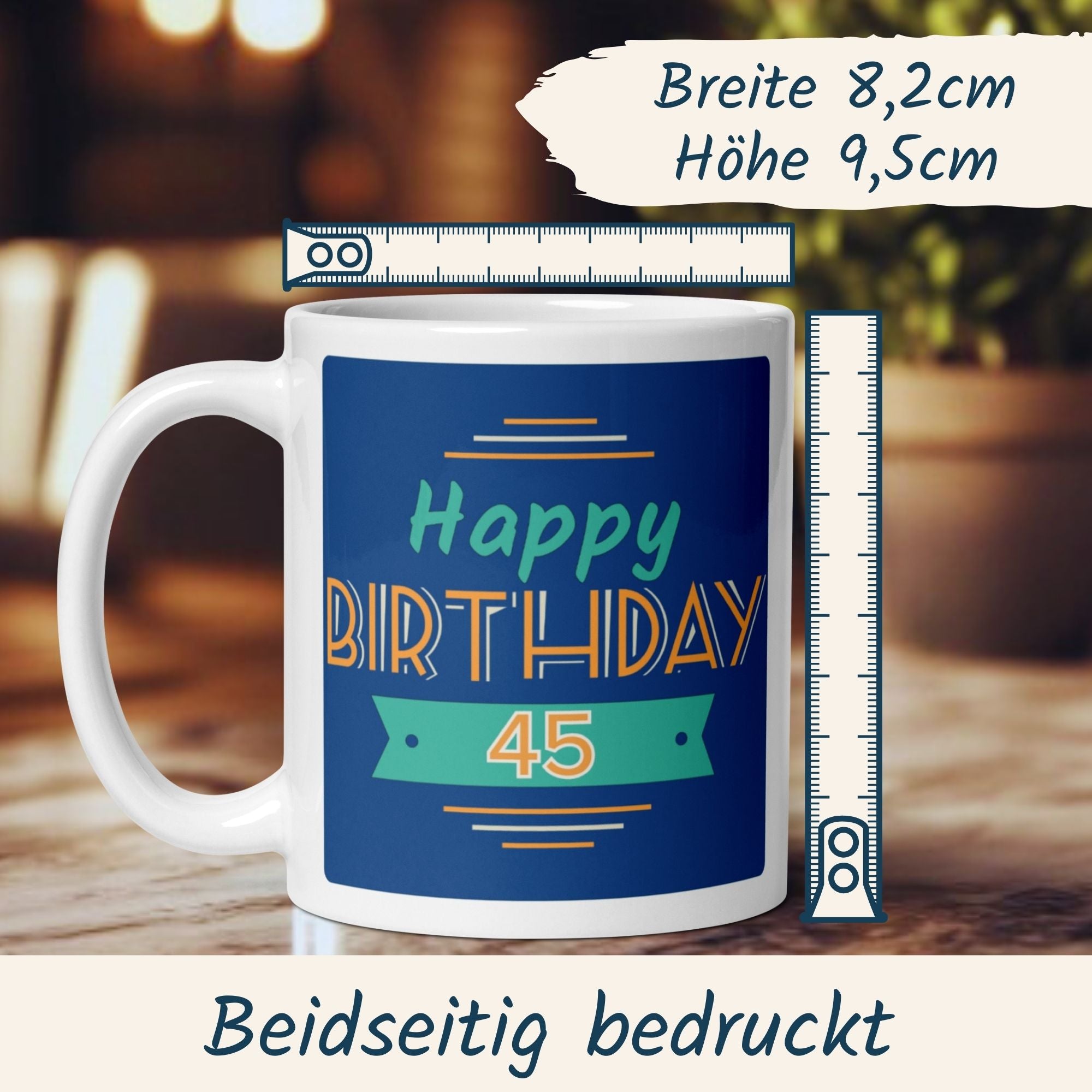 Momentals® Tasse 45. Geburtstag | Retro & Spruch | Farbenfrohes Happy Birthday • Momentals