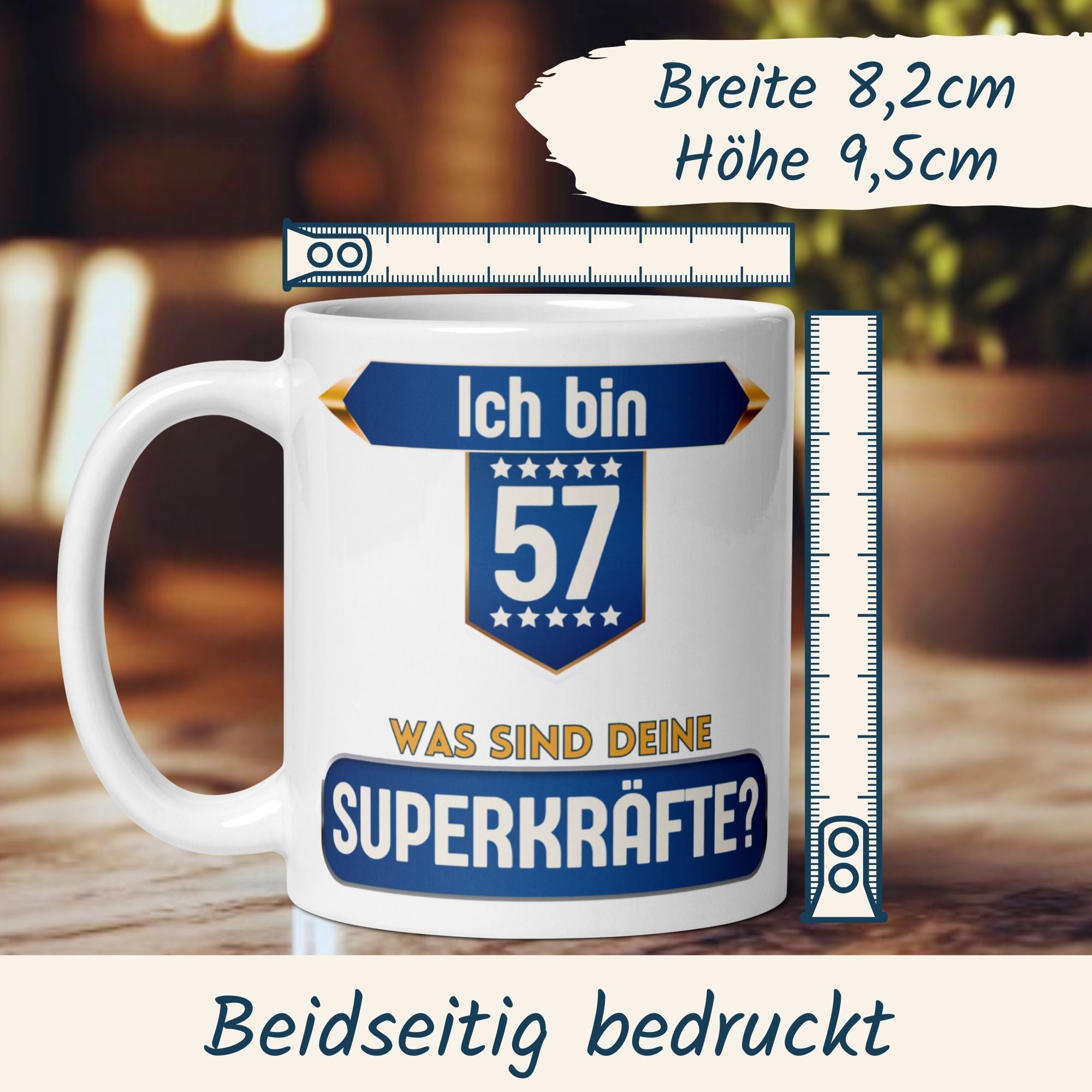 Momentals® Tasse 57. Geburtstag | Superheld & Spruch | Ich bin 57 und was ist deine Superkraft • Momentals