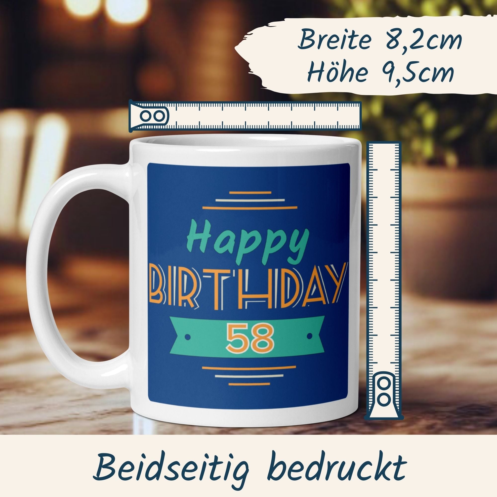 Momentals® Tasse 58. Geburtstag | Retro & Spruch | Farbenfrohes Happy Birthday • Momentals
