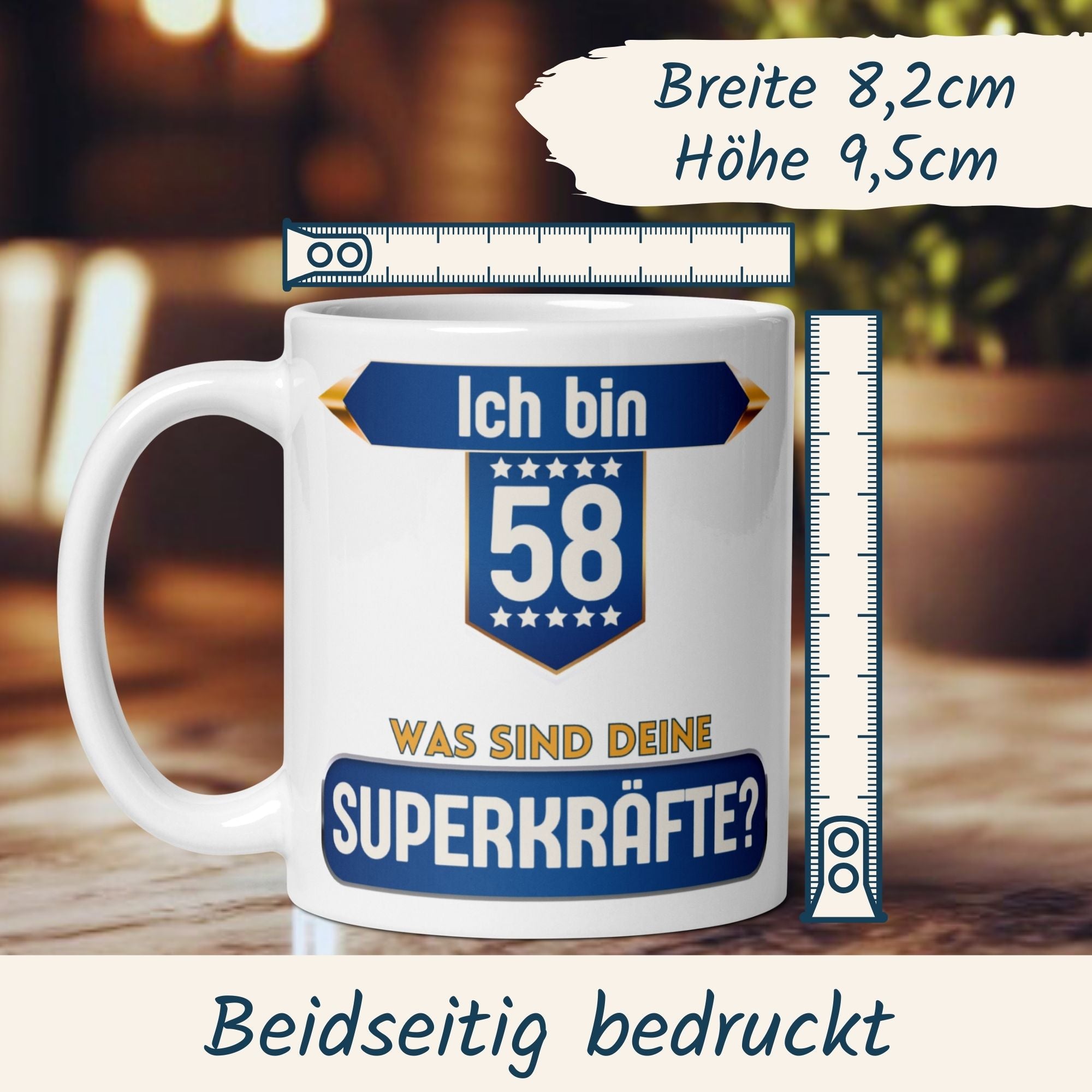 Momentals® Tasse 58. Geburtstag | Superheld & Spruch | Ich bin 58 und was ist deine Superkraft • Momentals
