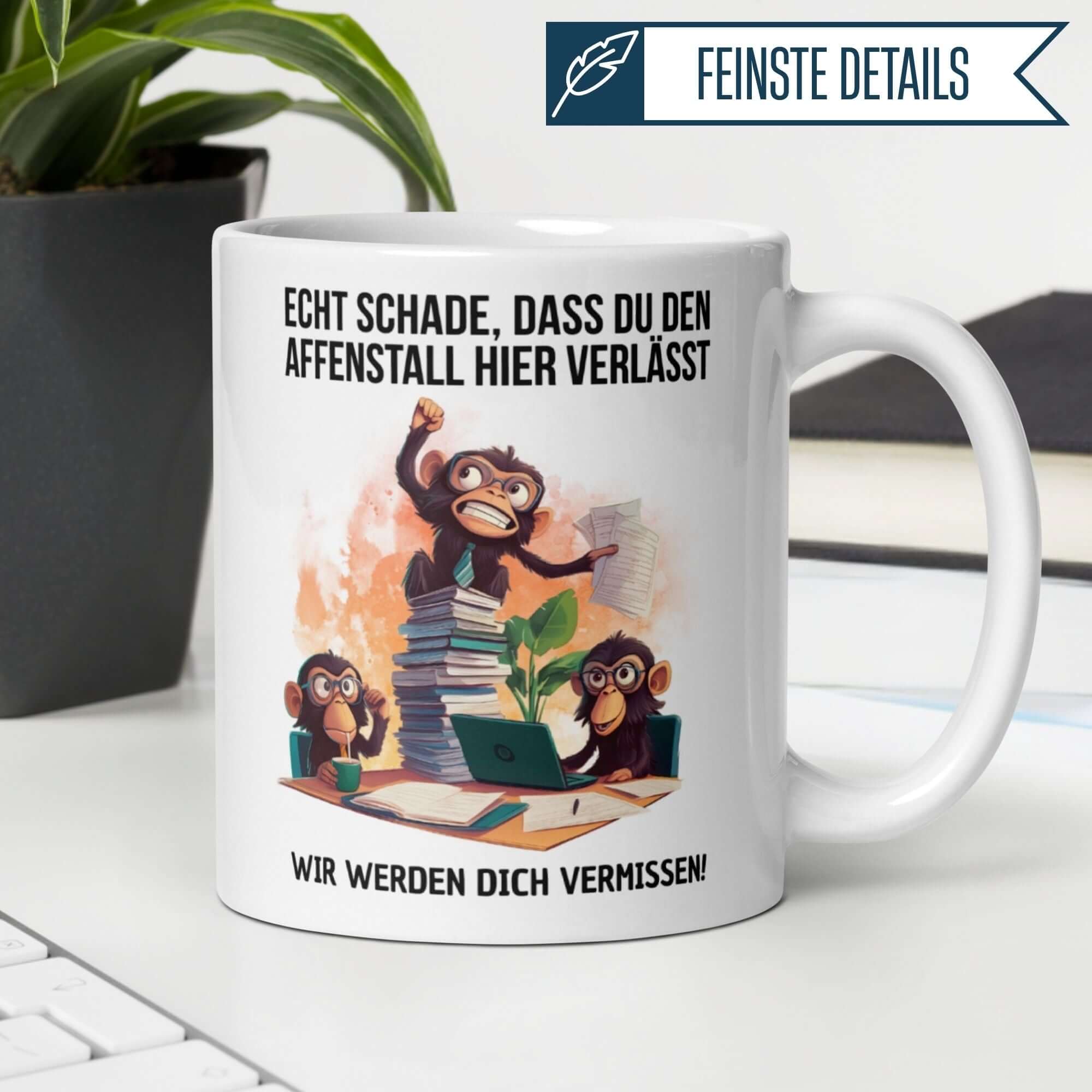 Momentals® Tasse Abschied | Affen & Comicstil | Büroabschied aus dem Affenstall • Momentals