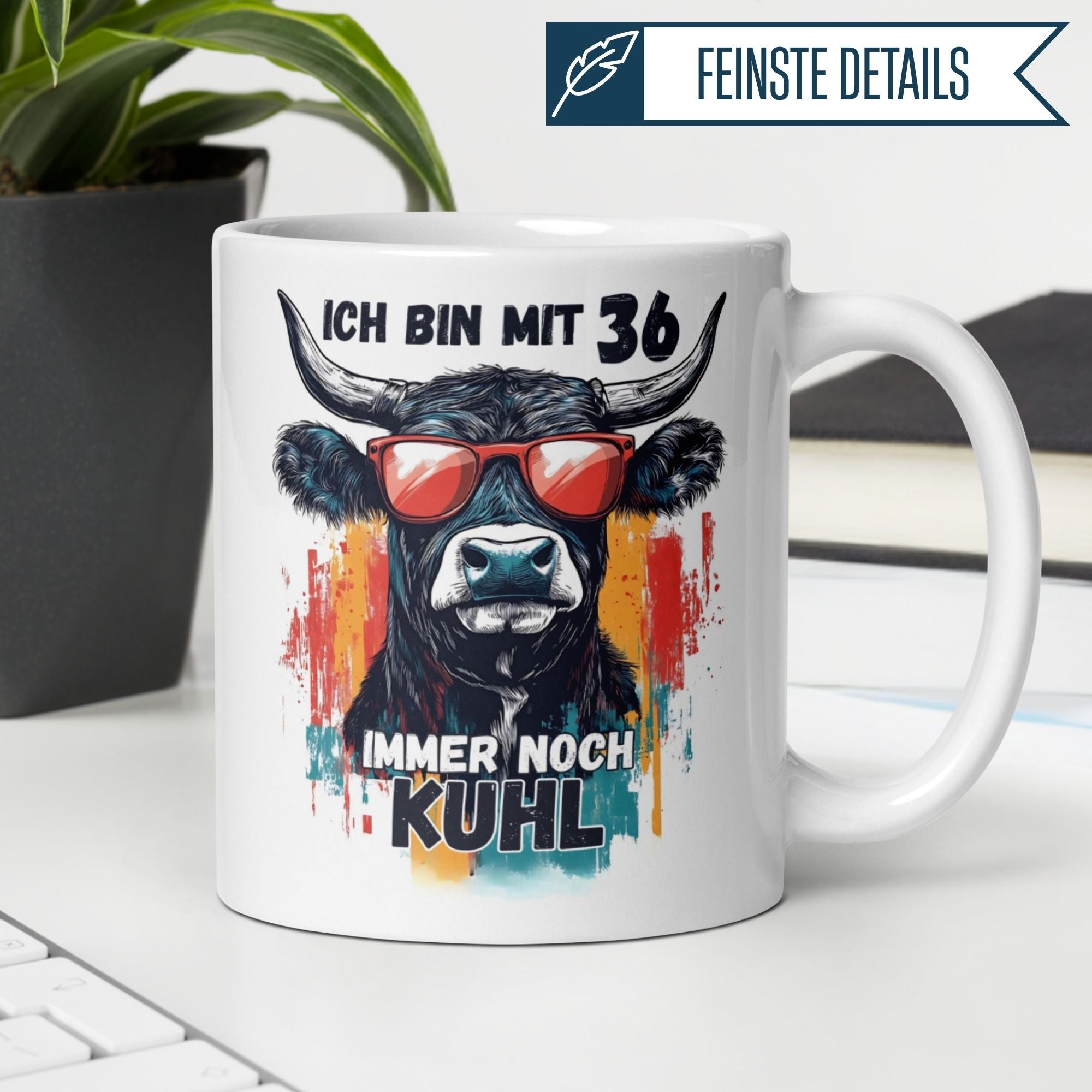Momentals® Tasse 36. Geburtstag | Kuh & Spruch | Ich bin mit 36 immer noch Kuhl • Momentals