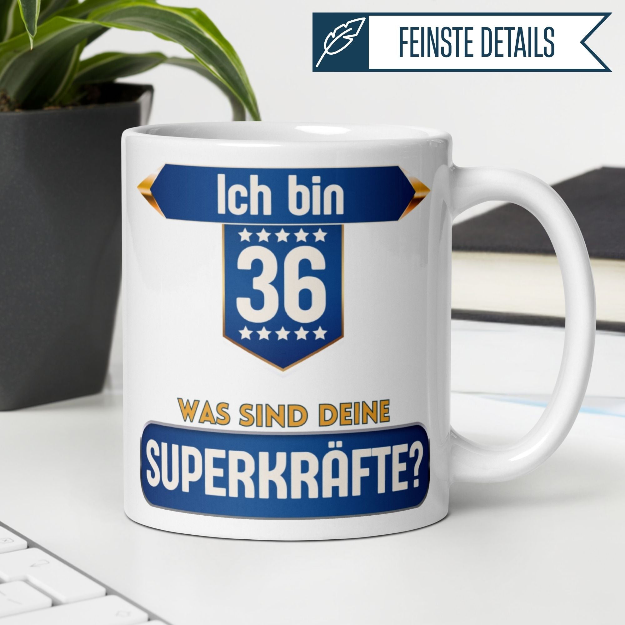 Momentals® Tasse 36. Geburtstag | Superheld & Spruch | Ich bin 36 und was ist deine Superkraft • Momentals