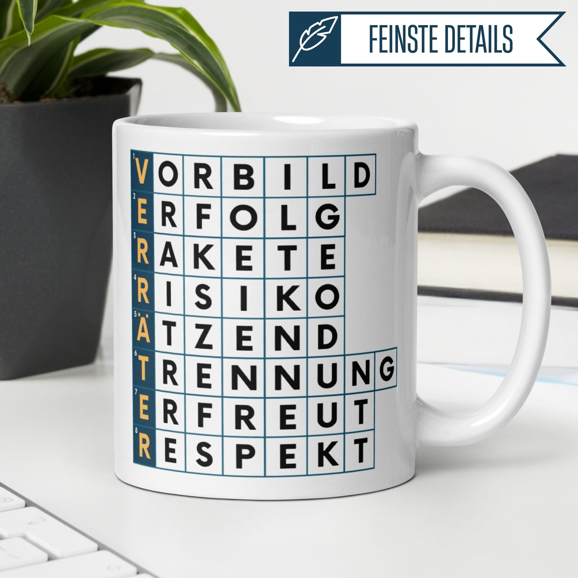 Momentals® Tasse Abschied | Beidseitiges Motiv & Spruch | Verräter mit Kreuzworträtsel • Momentals