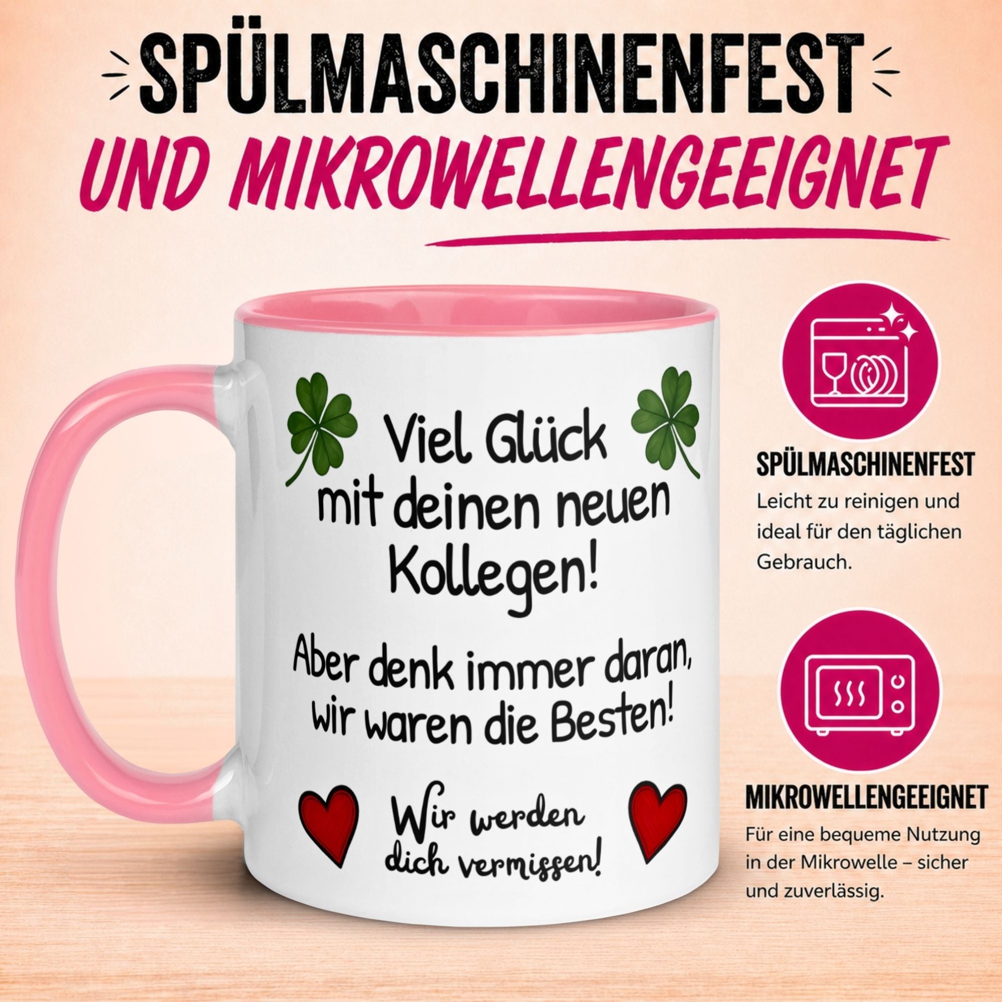 Tasse Abschied – „Viel Glück mit deinen neuen Kollegen“ – Abschiedsgeschenk Kollegin