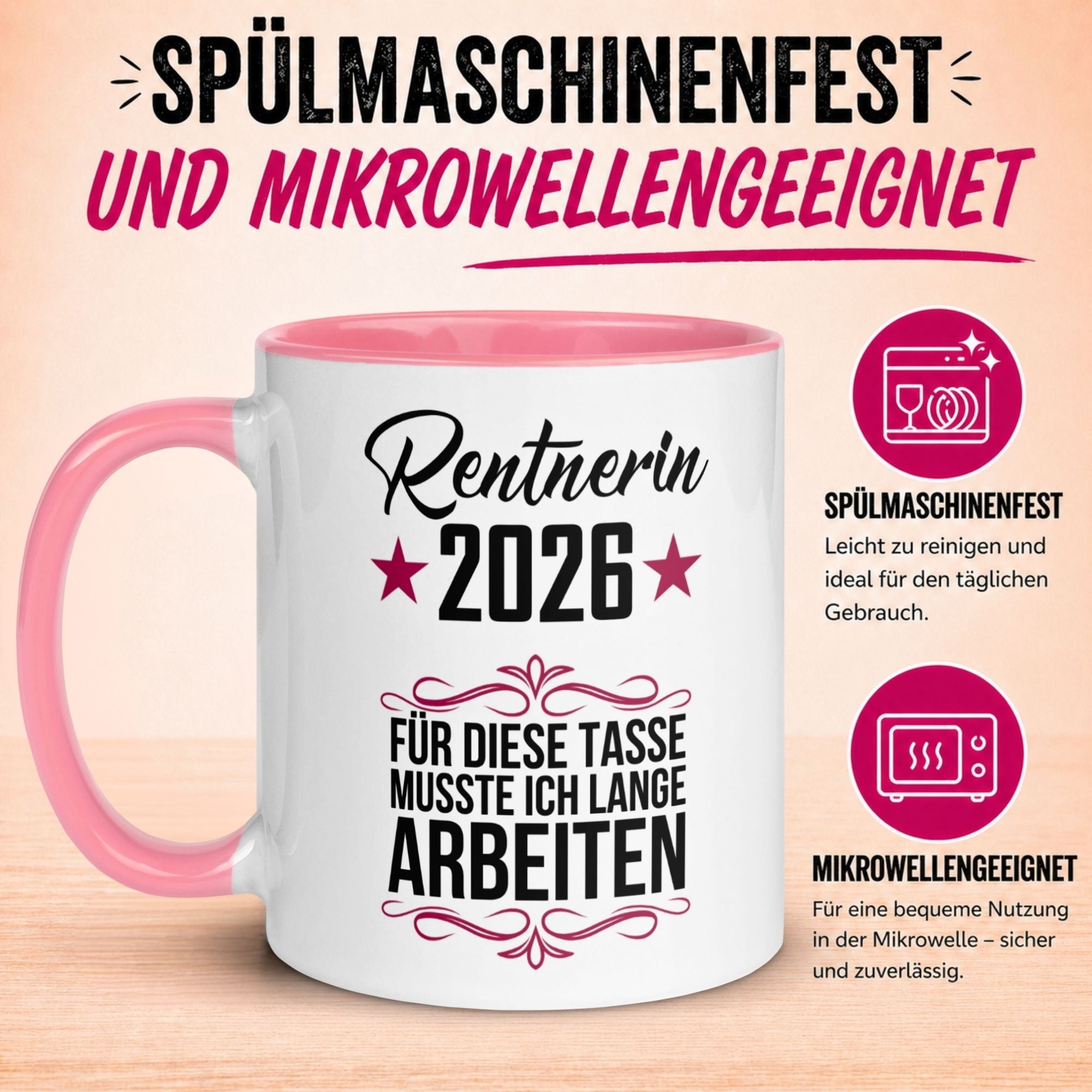 Tasse Rentnerin 2026 – „Für die musste ich lange arbeiten“ – Geschenk Renteneintritt Frau