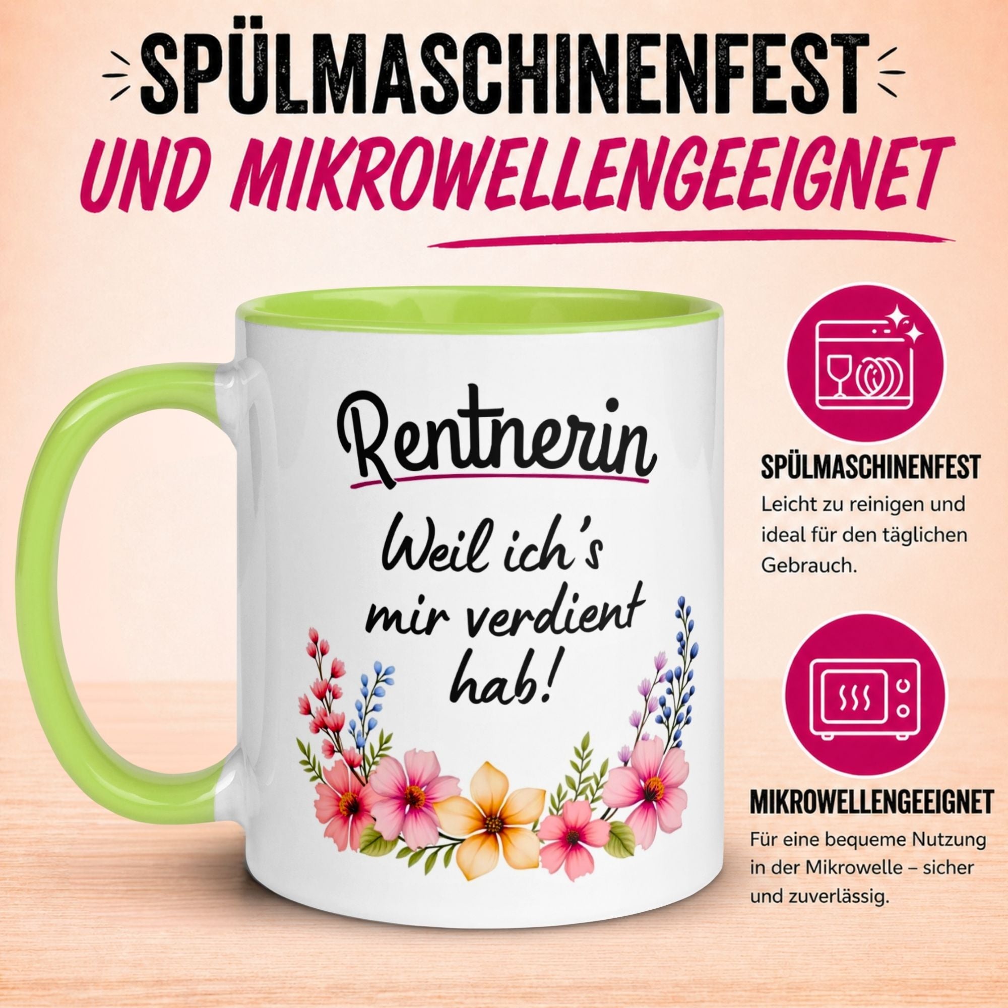 Tasse Rente Frau – „Weil ich's mir verdient hab“ – Geschenk Rentnerin Renteneintritt