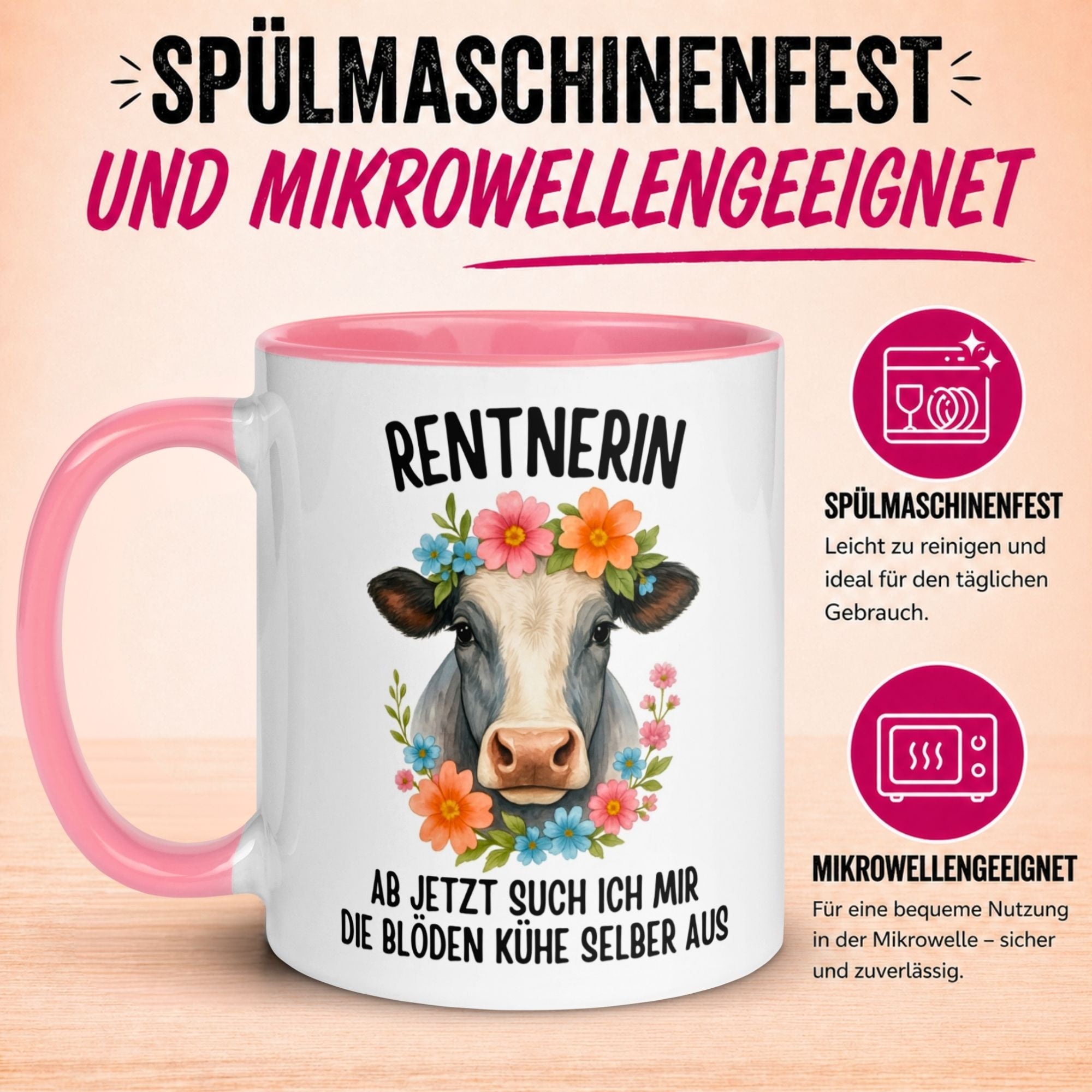 Tasse Rentnerin – „Ab jetzt such ich mir die blöden Kühe selber aus“ – Geschenk Rente Frau