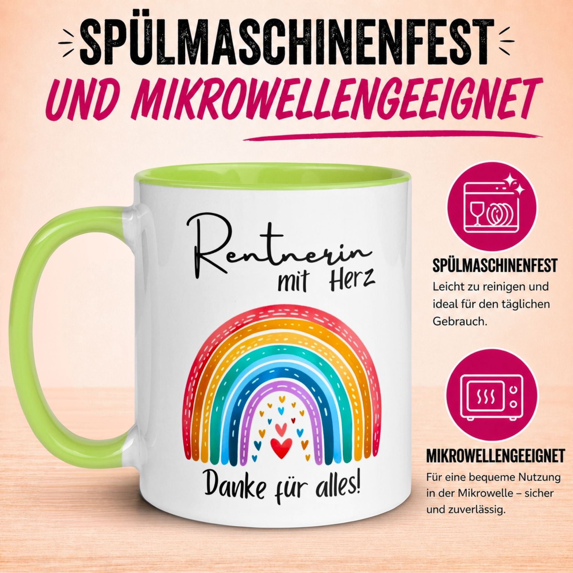 Tasse Rentnerin – „Rentnerin mit Herz – Danke für alles“ – Geschenk Rente Frau