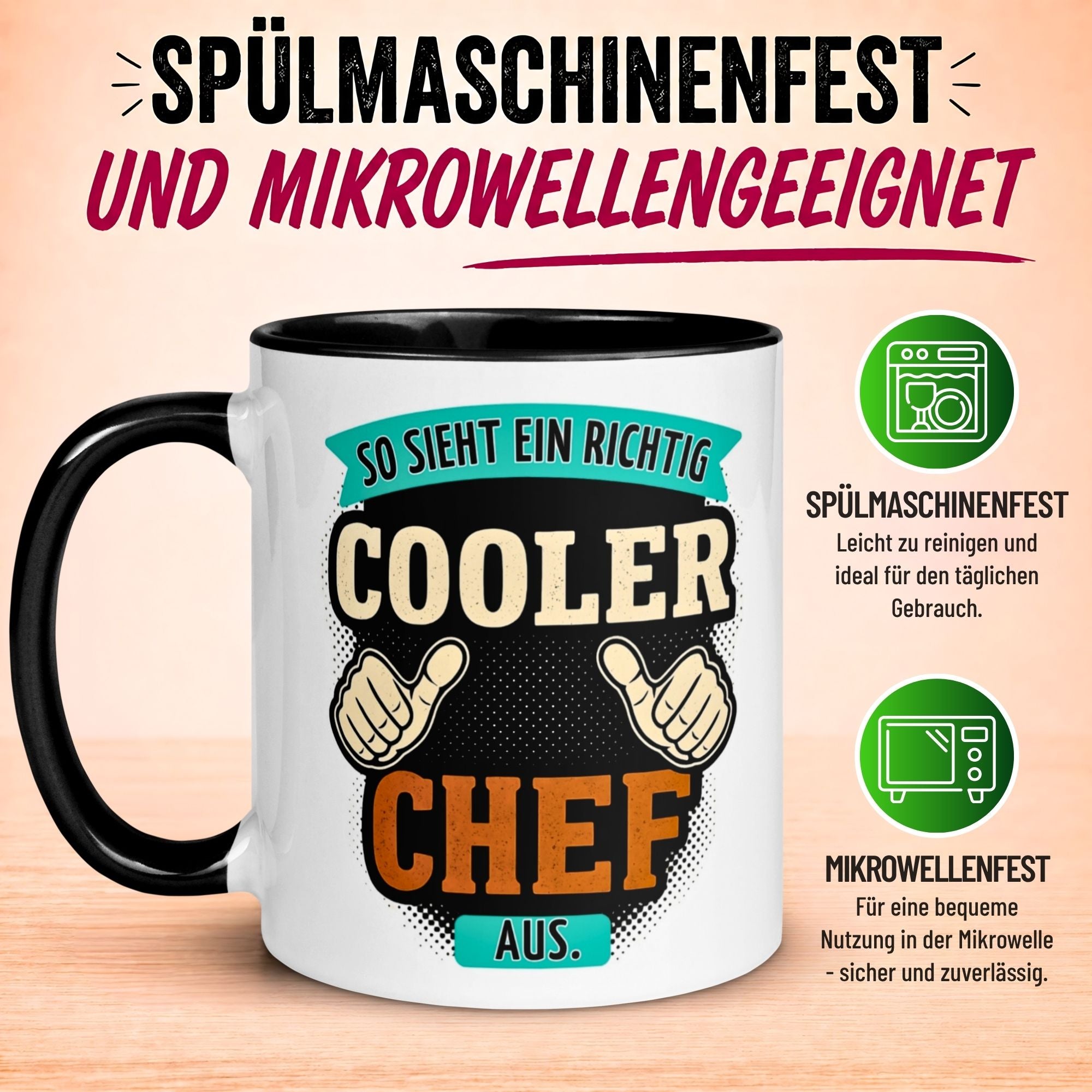 Tasse Chef – „So sieht ein richtig cooler Chef aus“ – Geschenk Kaffeetasse Bester Chef