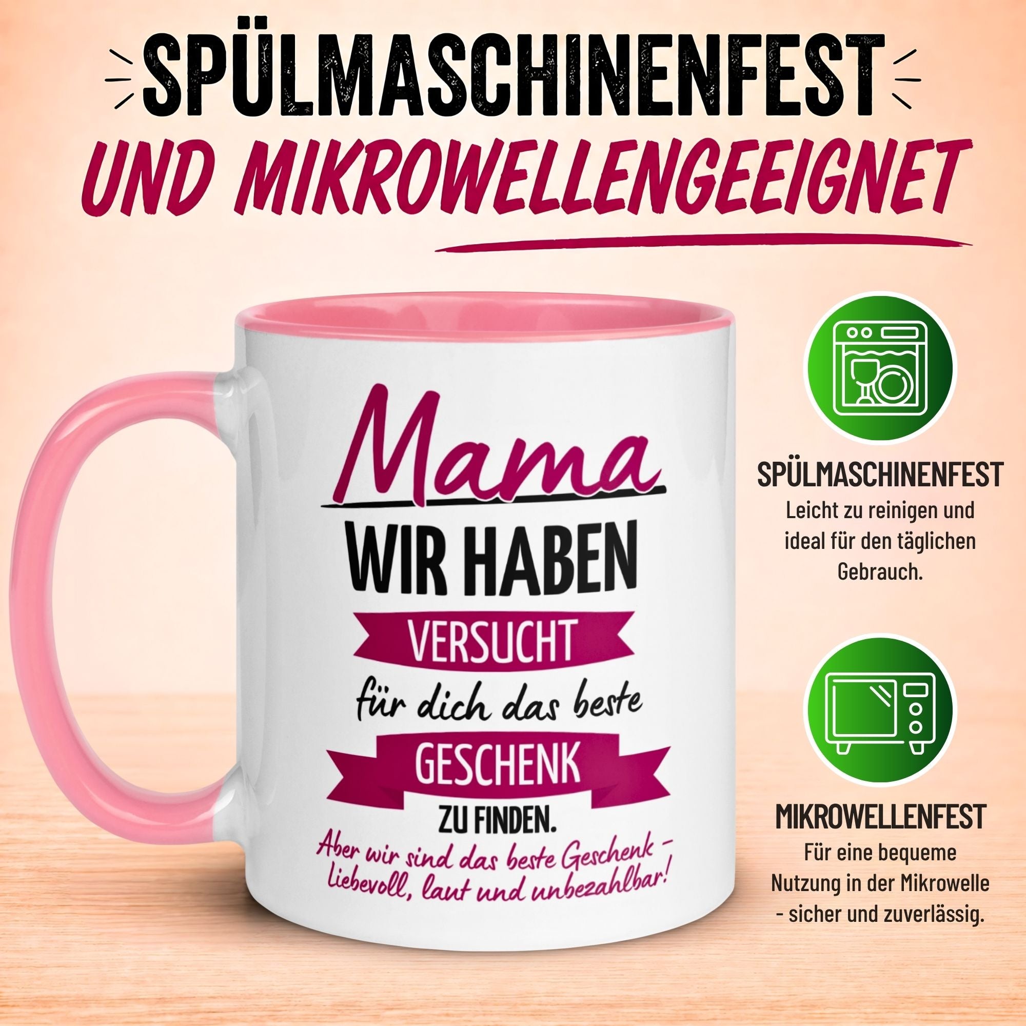 Tasse Mama – „Versucht das beste Geschenk zu finden“ – Beste Mama Geschenk Becher Geburtstag