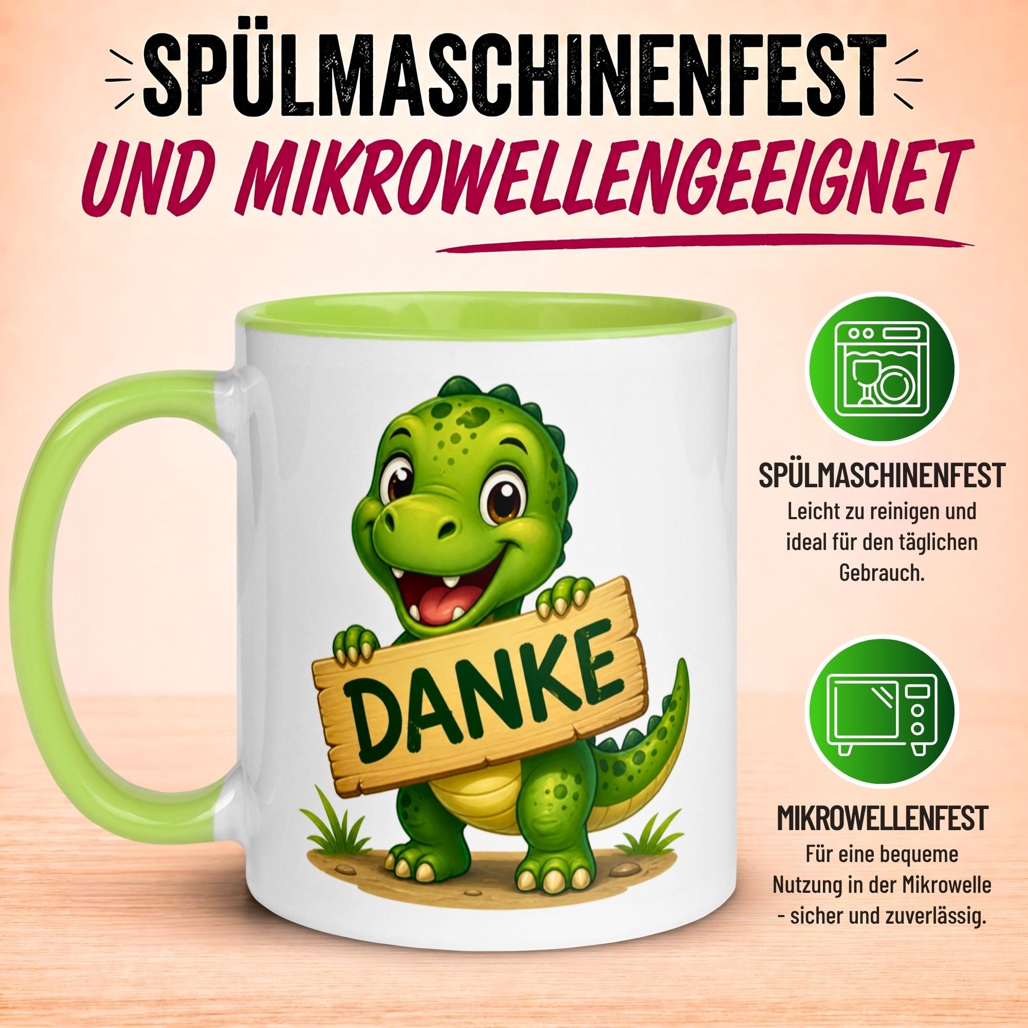 Tasse Dinosaurier – „Danke Schild“ – Dino Dankeschön Geschenk Becher