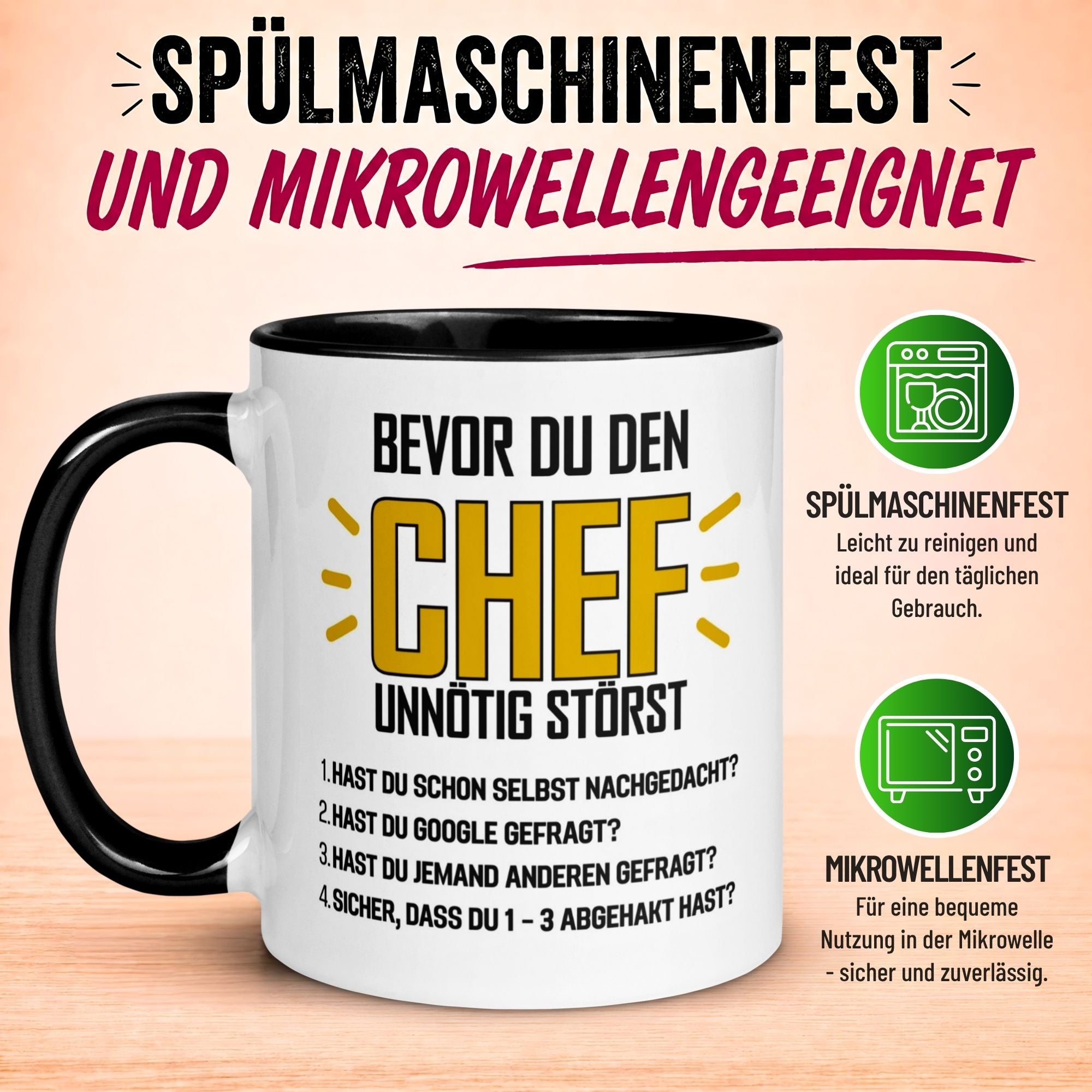 Tasse Chef – „Bevor du den Chef unnötig störst“ – Geschenk Becher Bester Chef