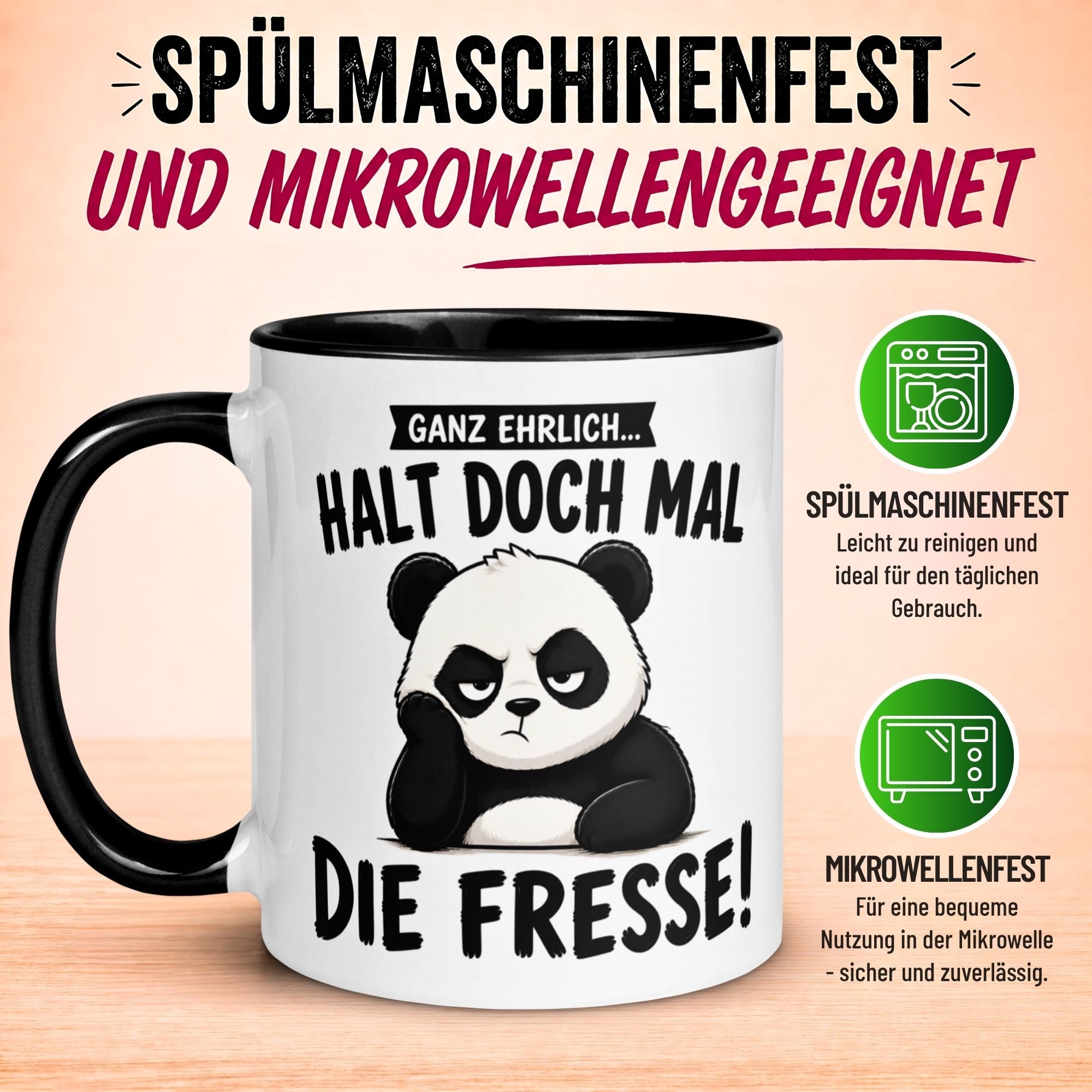 Tasse Panda – „Halt doch mal die Fresse“ – Lustiges Morgenmuffel Geschenk