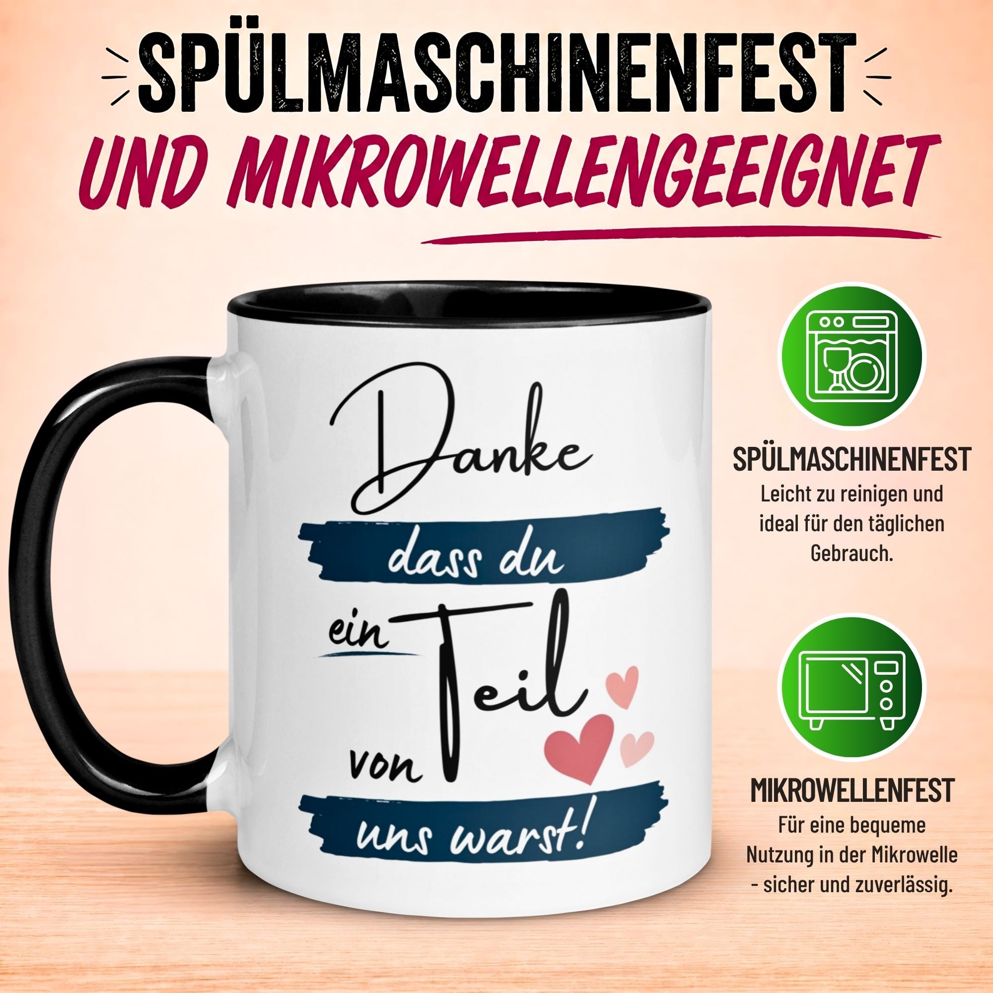 Tasse Abschied – „Danke dass du ein Teil von uns warst“ – Abschiedsgeschenk für Kollegen